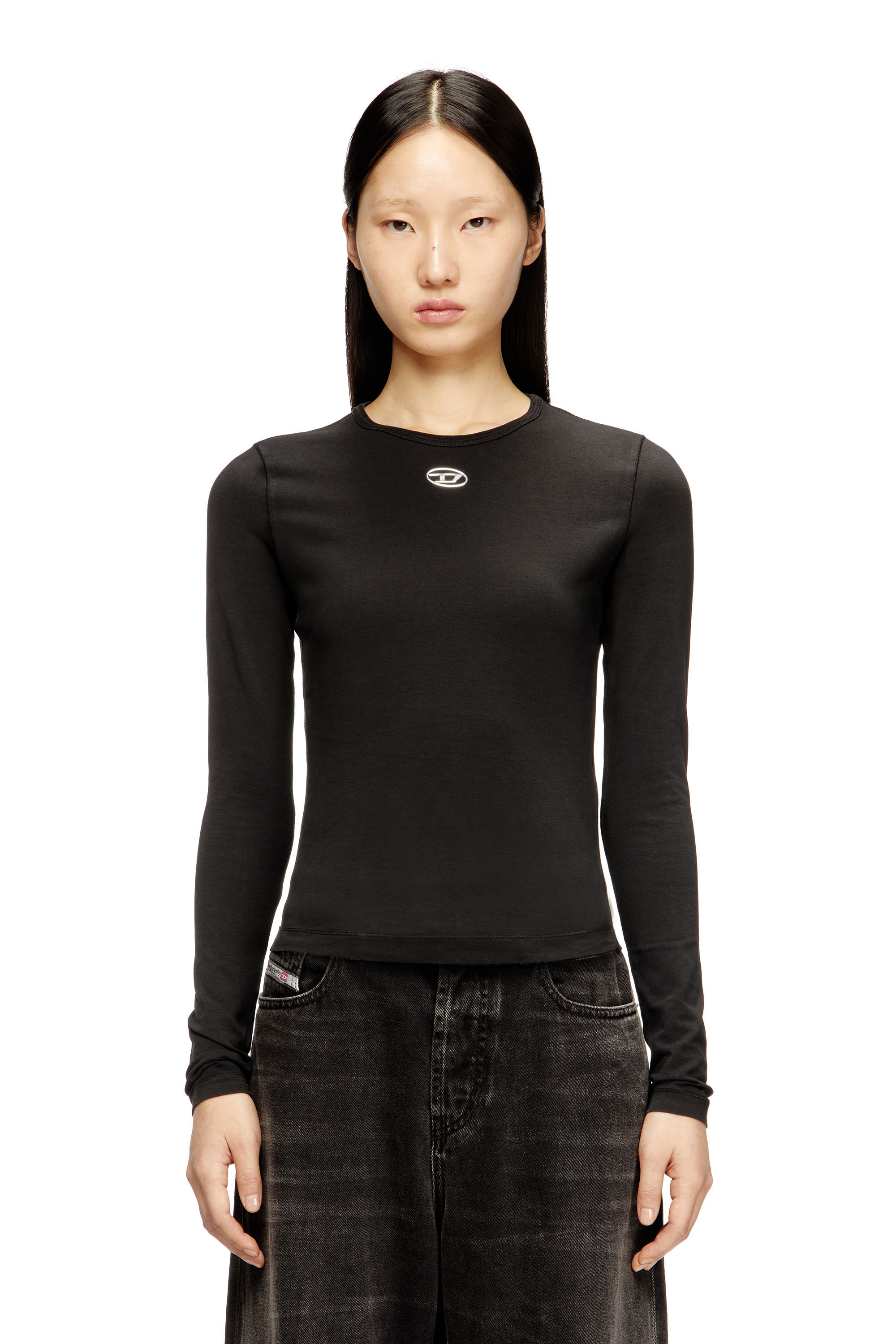 Diesel - T-UNCUTIESLONG-LS-OD, Pull en coton avec logo Oval D Femme in ToBeDefined - 3