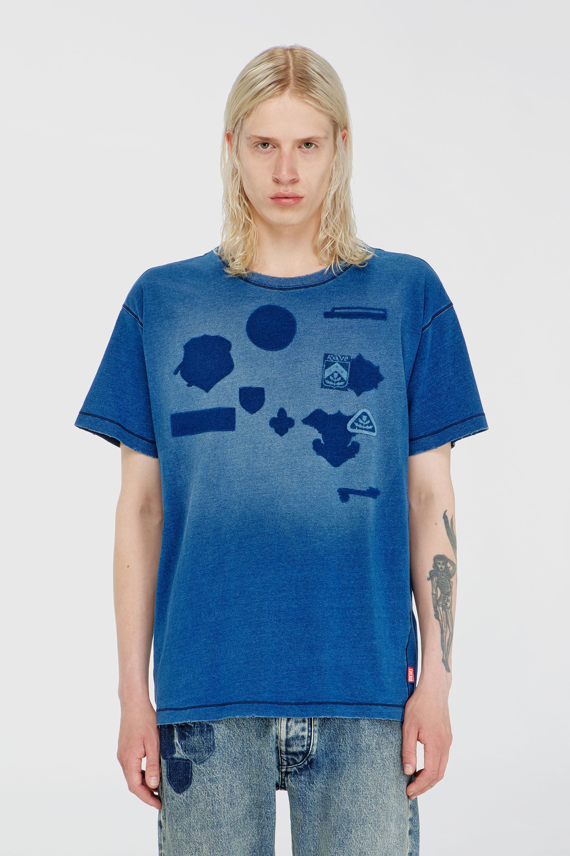 Diesel - T-NOX, T-shirt avec patchs effet ombre Homme in Bleu - 5