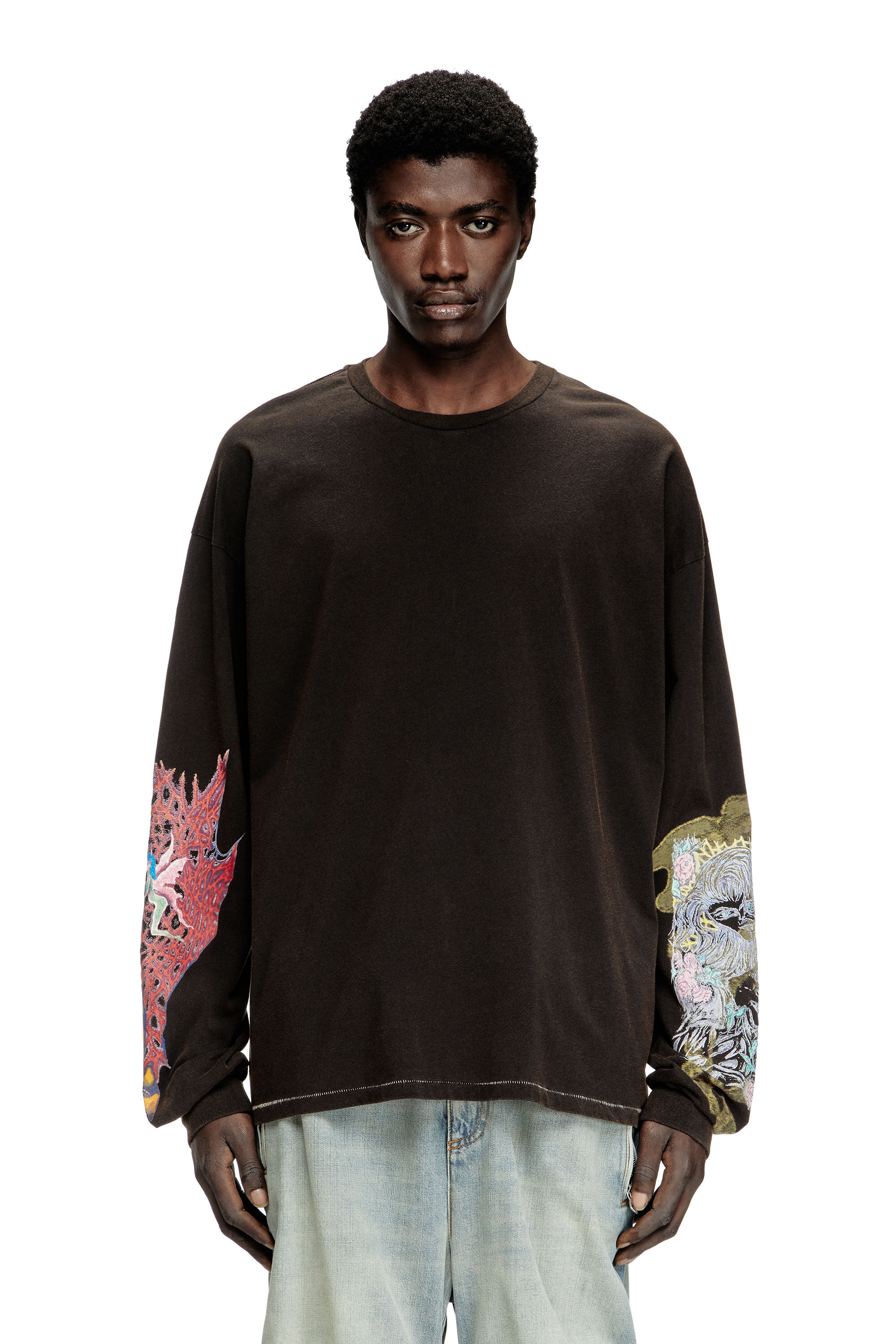 Diesel - T-BOXT-LS-R4, T-shirt à manches longues avec graphismes imprimés Homme in Noir - 3