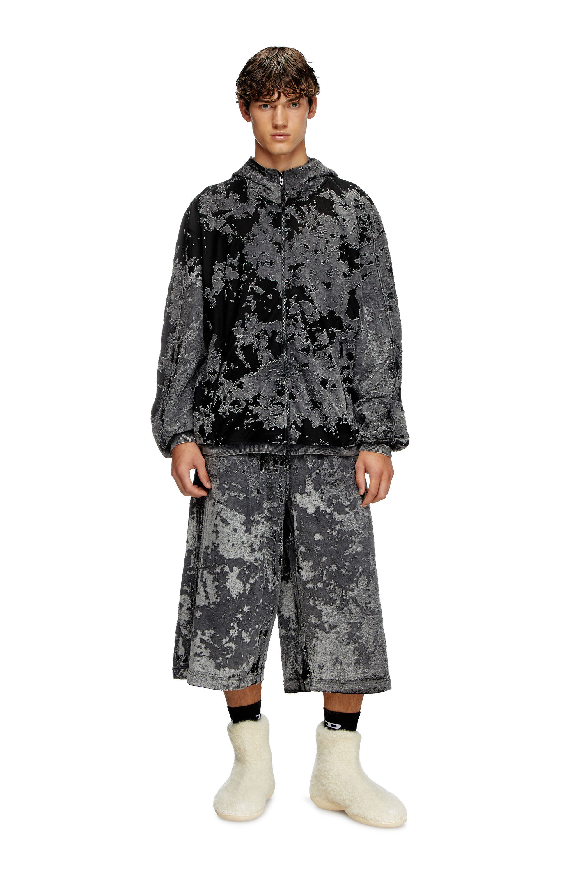 Diesel - S-IRTA, Sweat-shirt à capuche dévoré avec effet camouflage Homme in Noir - 1