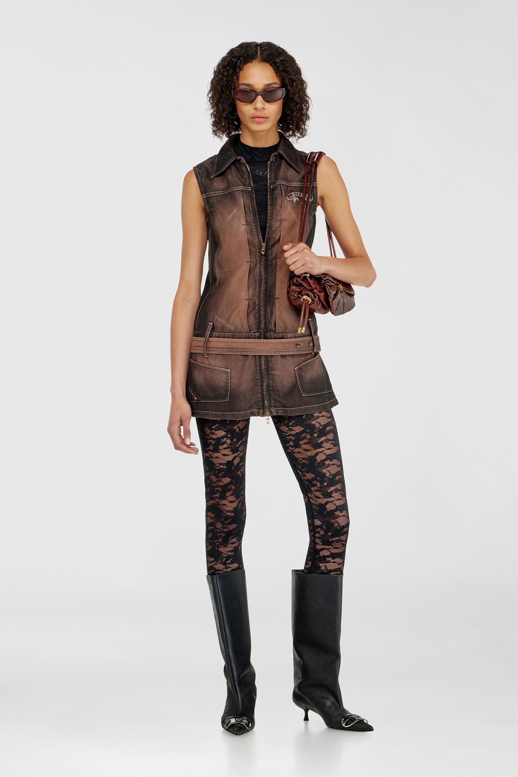 Diesel - HAYLEY-UTLT, Leggings en dentelle nylon camouflage Femme in Noir - 5