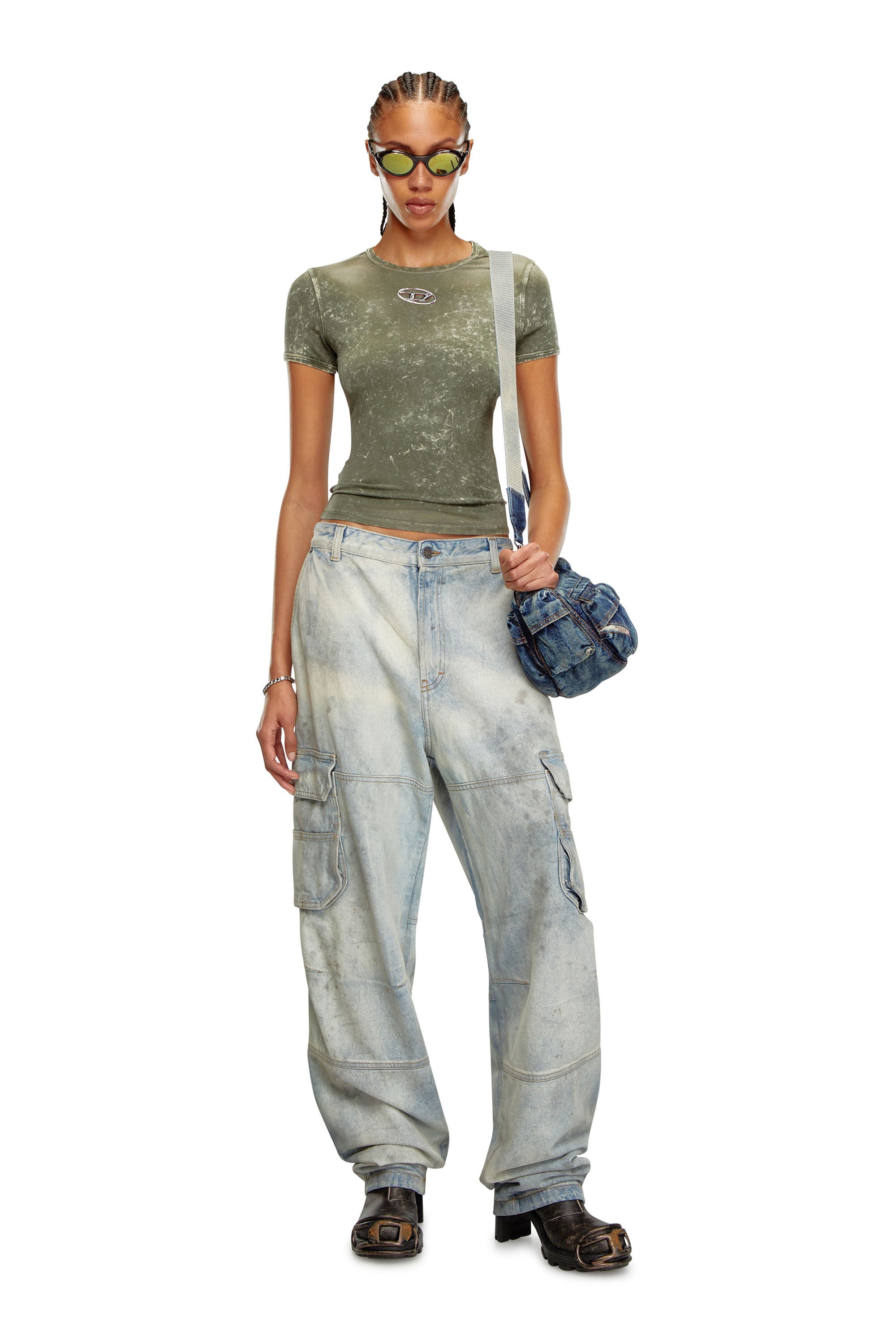 Diesel - T-UNCUTIES-P1, Femme T-shirt effet marbré en jersey stretch in Vert - Image 1