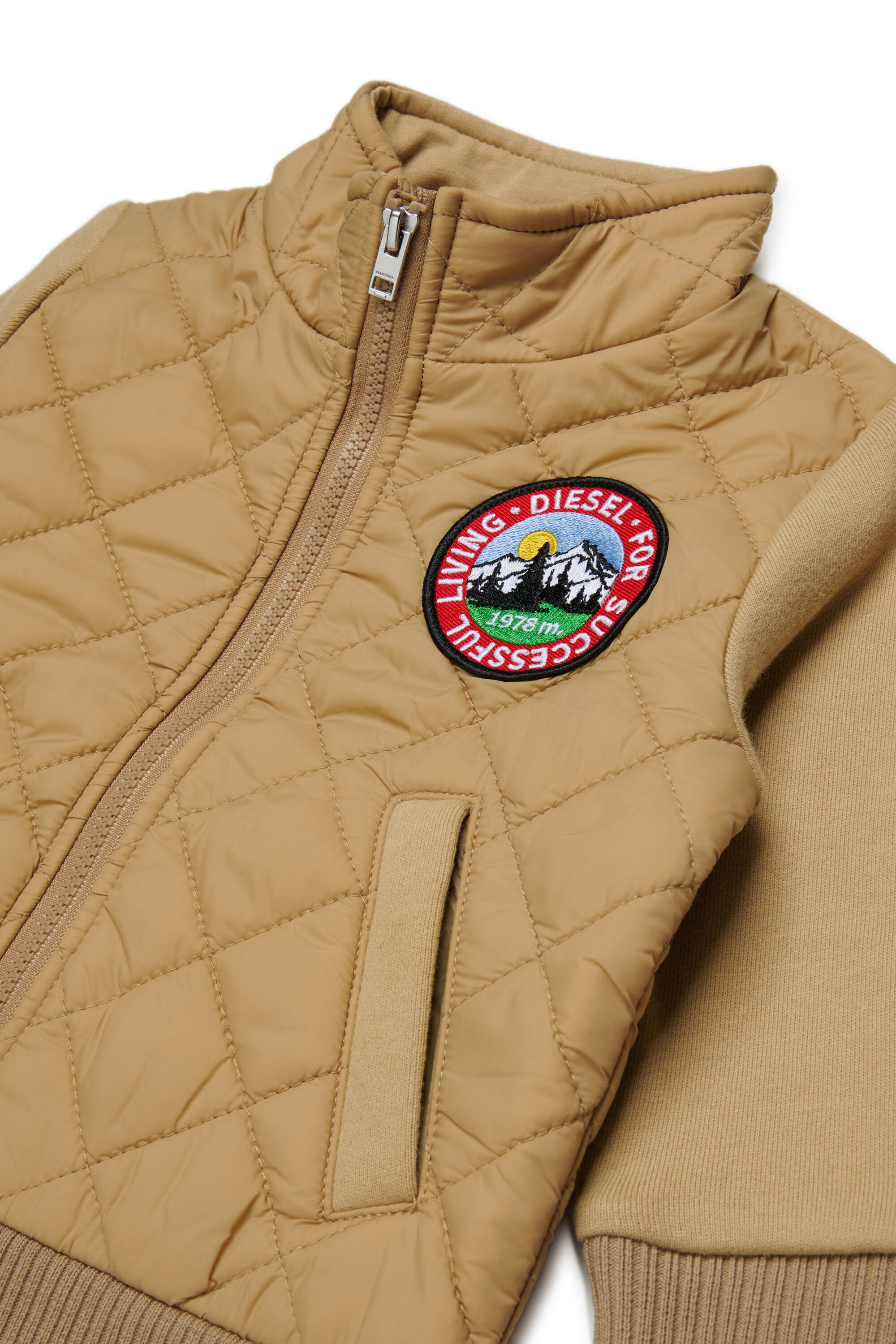 Diesel - SMONTB, Veste matelass&eacute;e en nylon avec manches en coton Mixte in Marron - 3