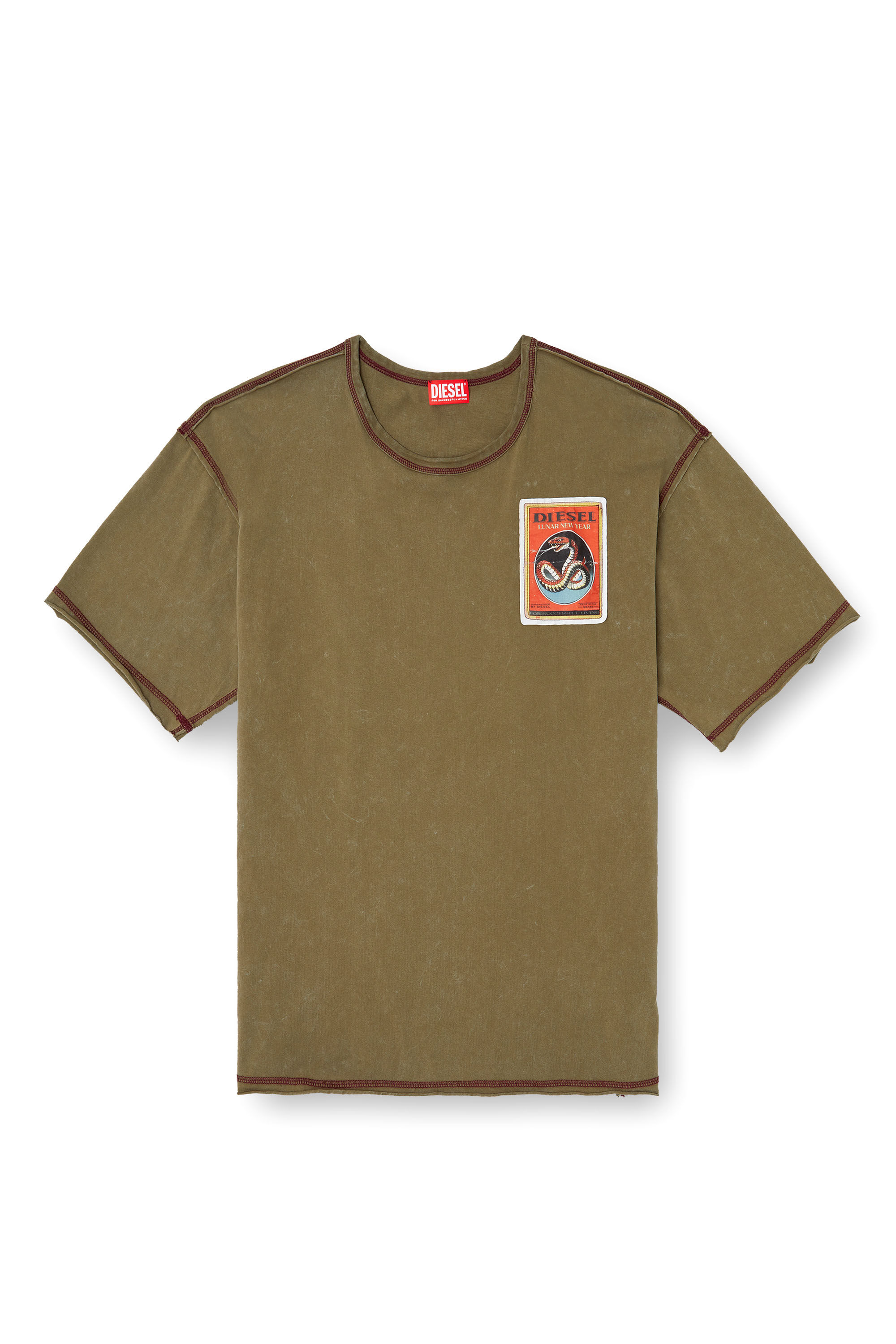 Diesel - CL-T-BOXT-SNAKE, T-shirt traité avec empiècements serpent Mixte in Vert - 2