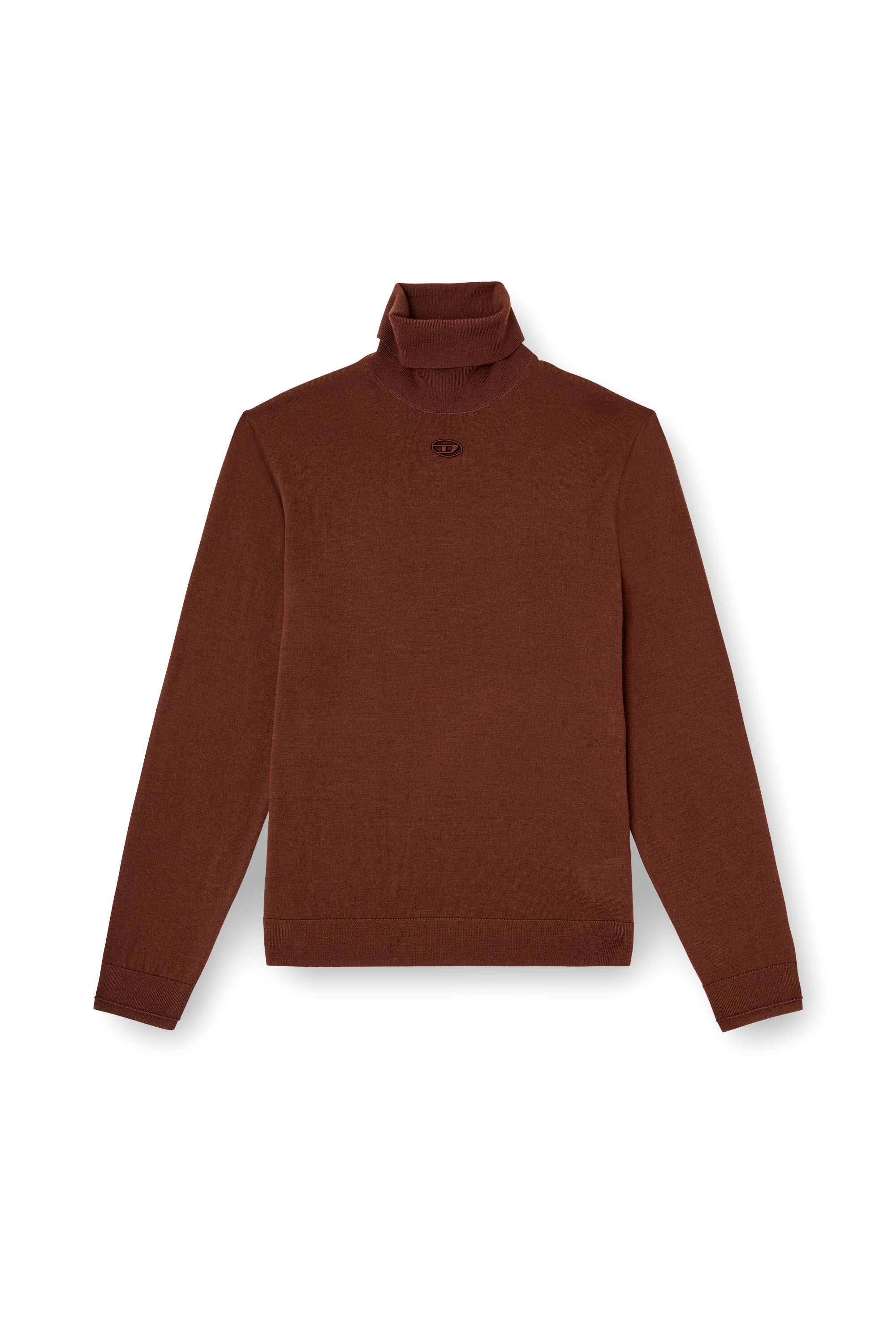 Diesel - K-VARTA, Pull à col roulé en laine avec logo ajouré Homme in Marron - 2