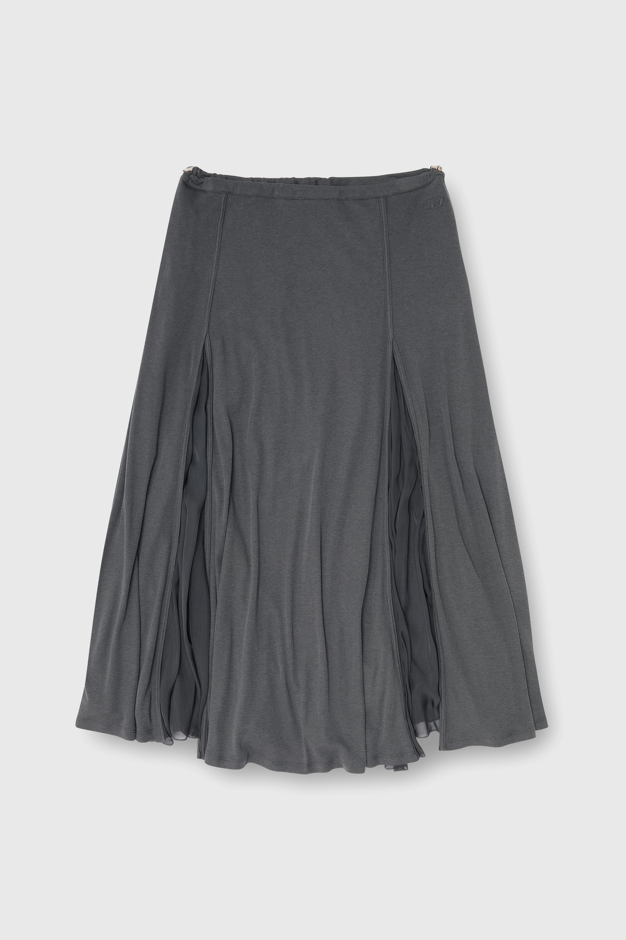 Diesel - O-LONGREI, Jupe midi en jersey c&ocirc;tel&eacute; et chiffon Femme in Gris - 2