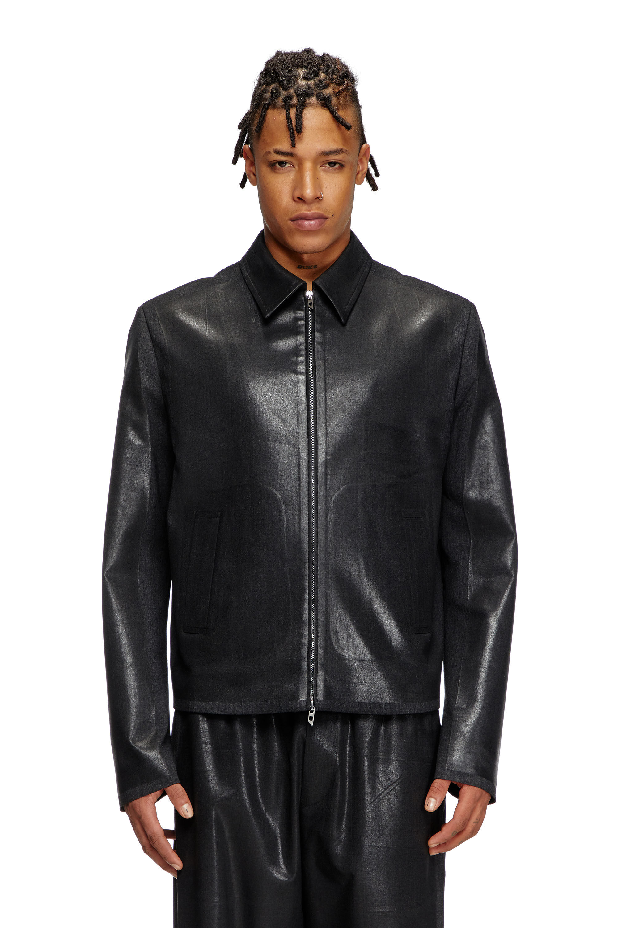 Diesel - J-KANE, Veste coach en laine fraiche enduite Homme in Noir - 3