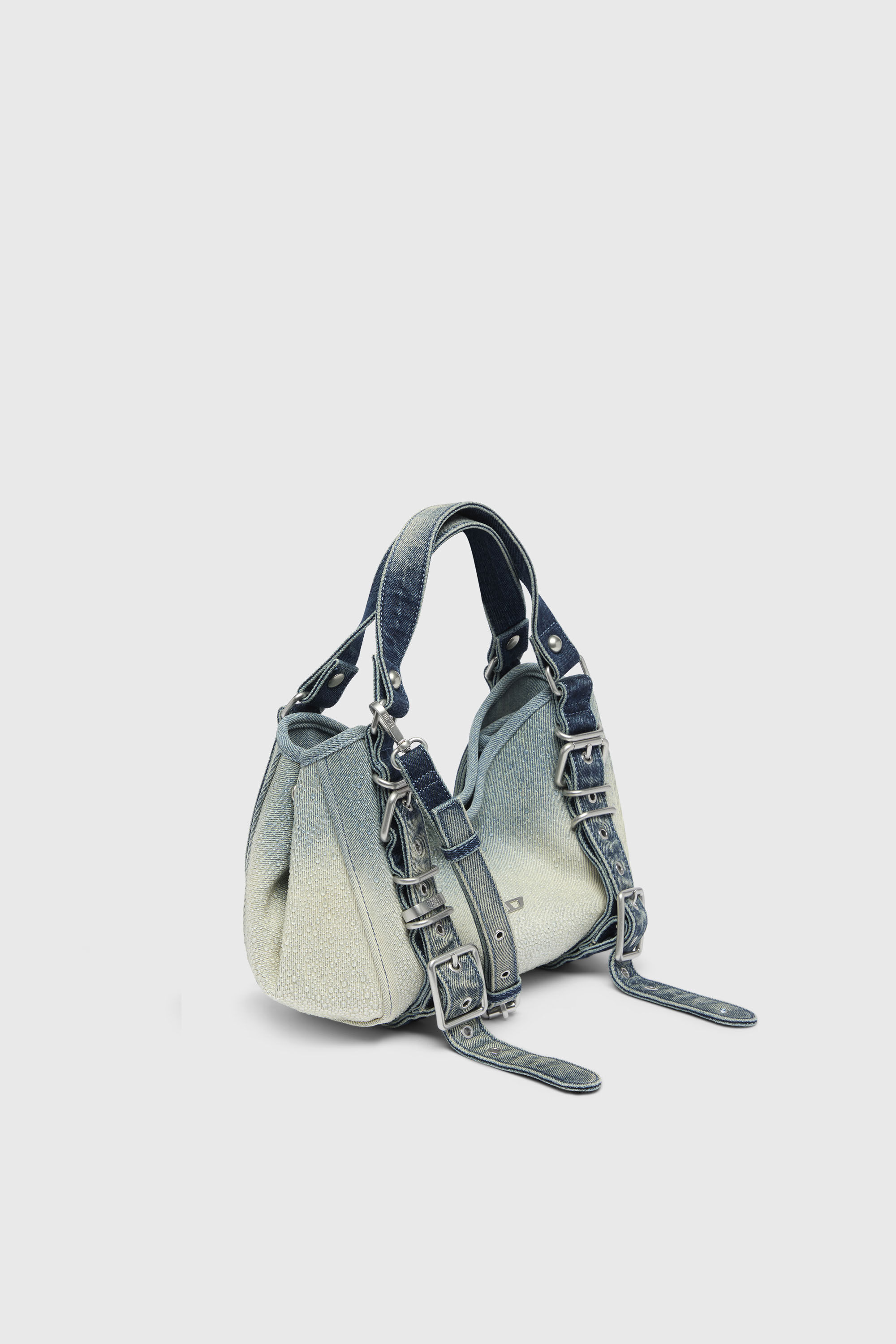 Diesel - D-ONE TOPHANDLE S, D-One-Sac small &agrave; poign&eacute;e sup&eacute;rieure en denim solaris&eacute; orn&eacute; de cristaux Femme in Bleu - 4