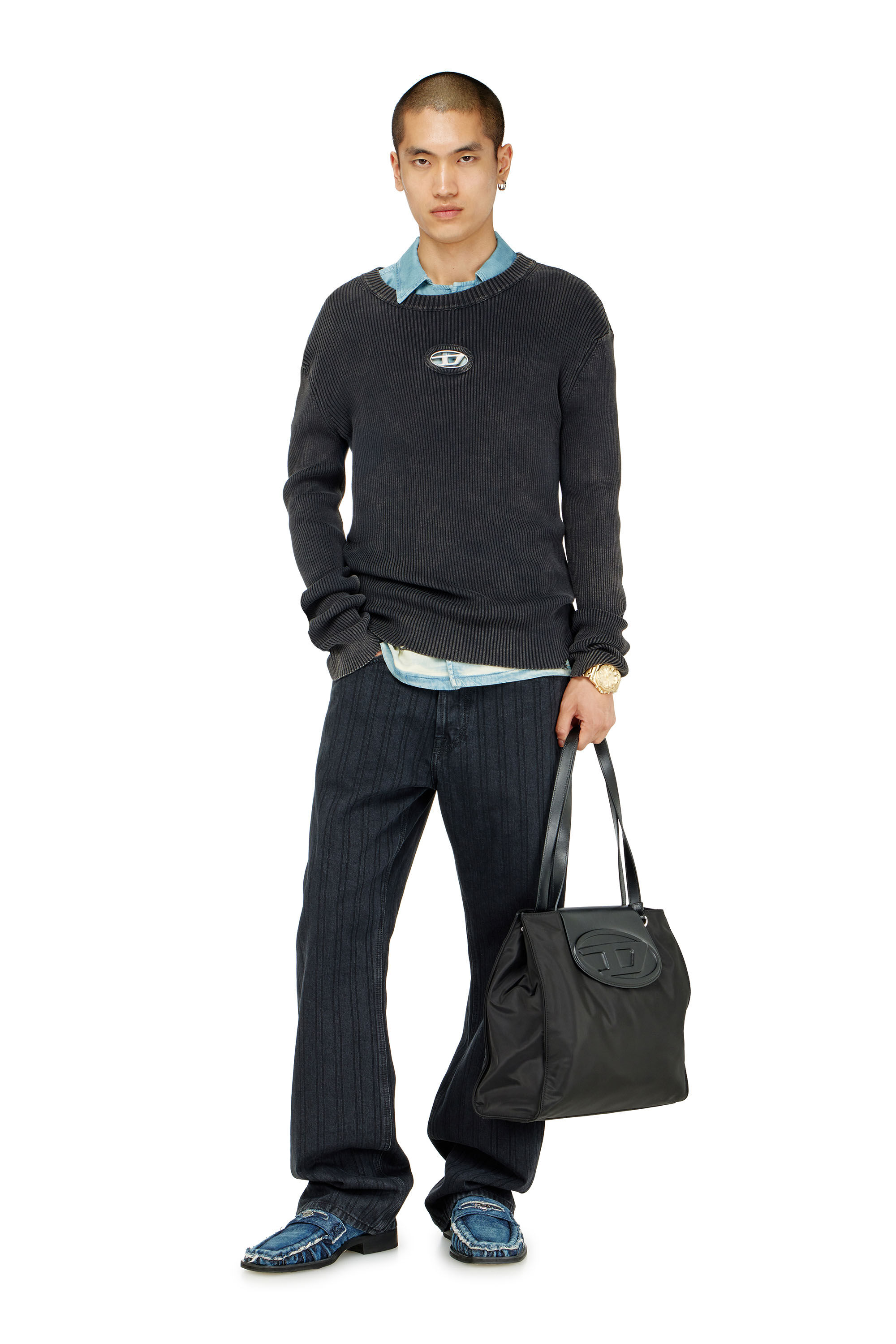 Men's Distressed jumper with cut-out logo | Black | Diesel BE