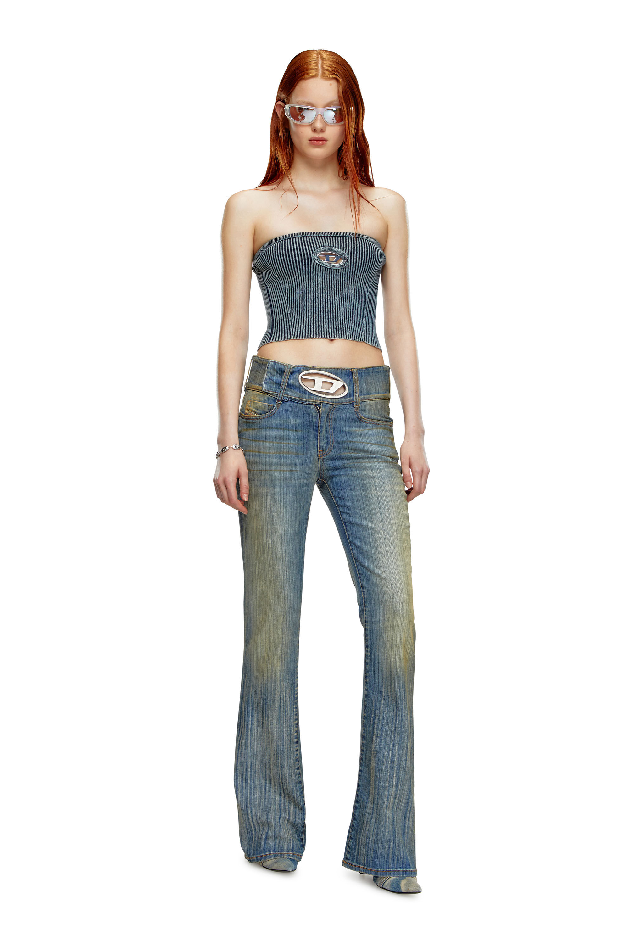 Tシャツ・カットソー DIESEL TOP (A148130ANAH) Women's Rib-knit tube top with Oval D | Blue | Diesel