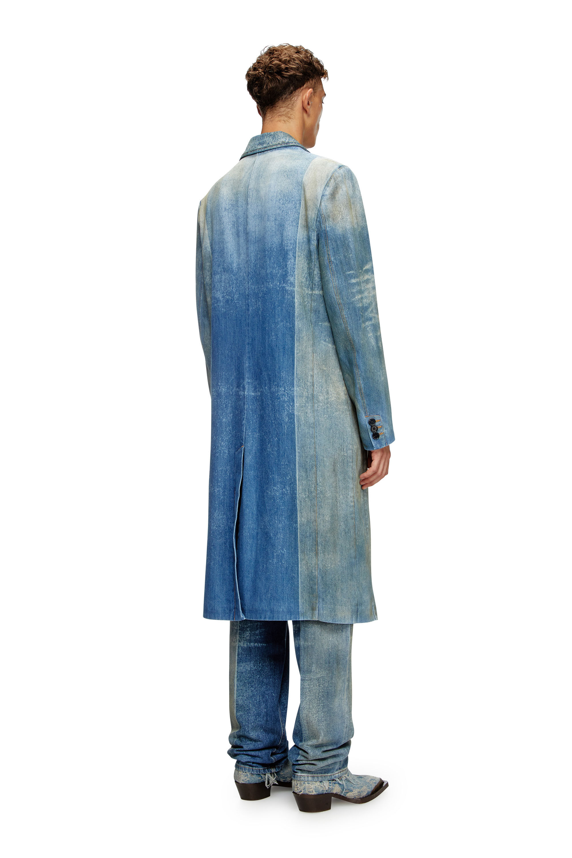 Diesel - D-BALZER-MID-FSF, Manteau en denim avec plis solarisés Homme in Bleu - 4