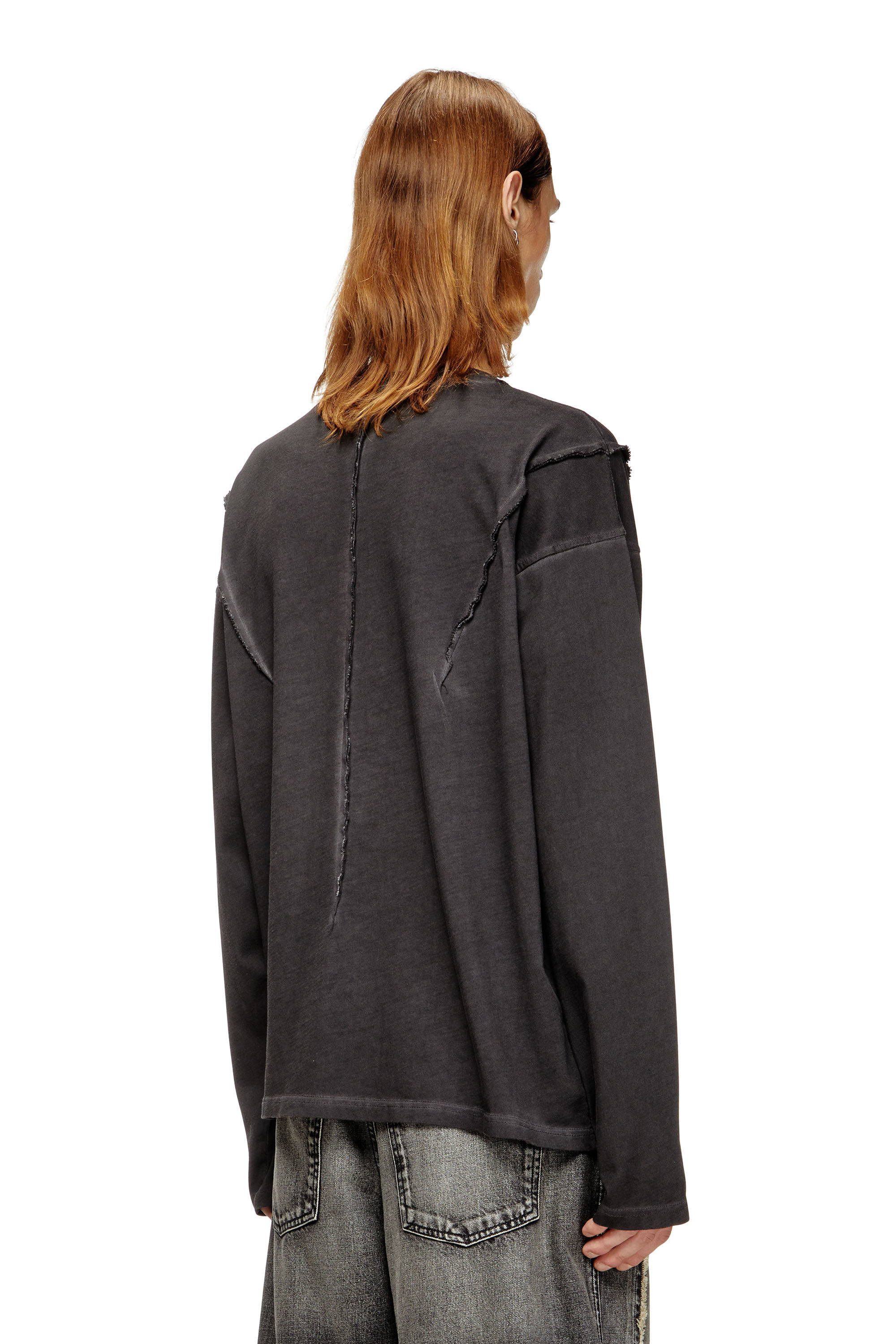 Diesel - T-THUG-T-SHIRT, T-shirt à manches longues avec effet délavé Mixte in Gris - 4