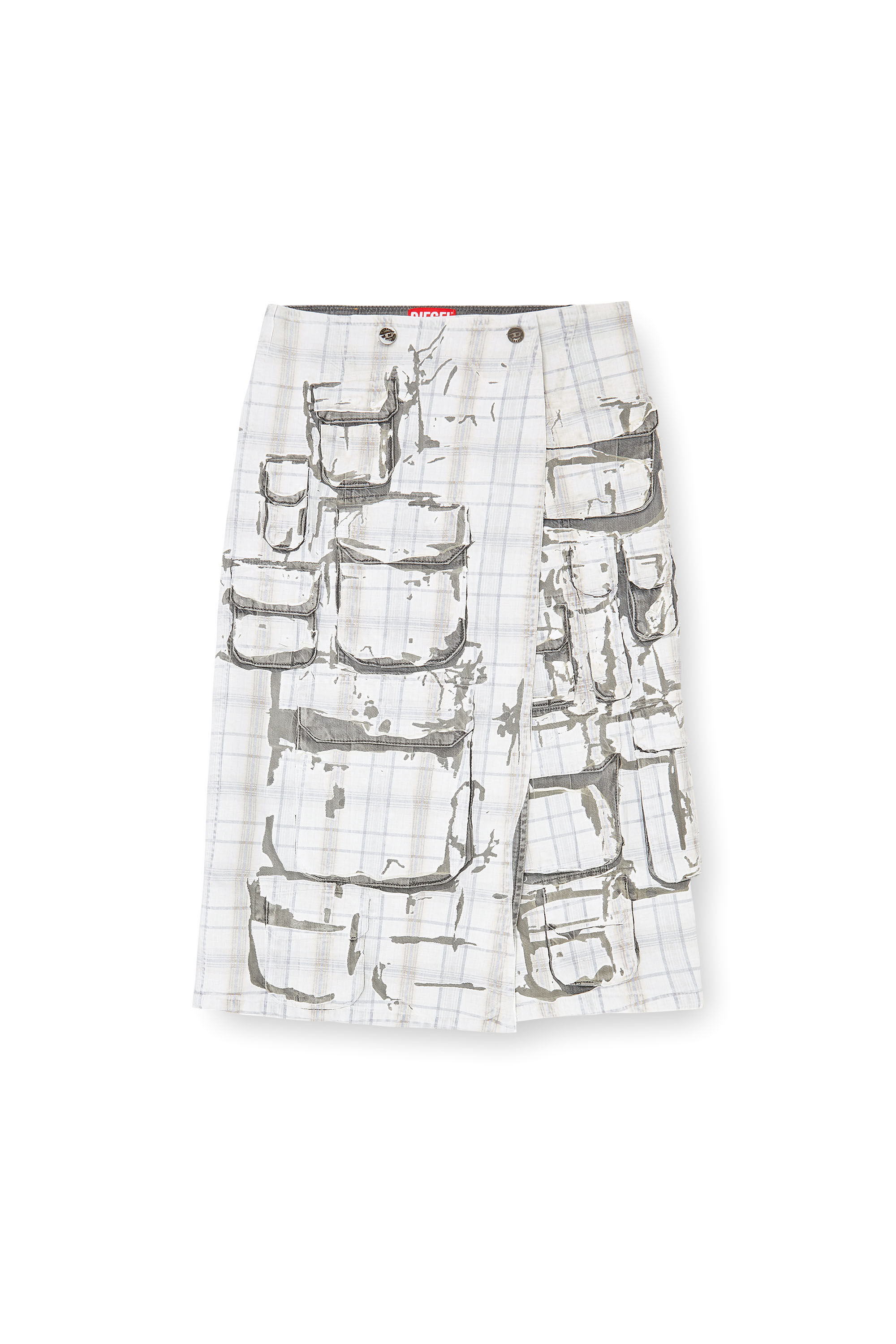 Diesel - DE-VORIN-FSI1, Jupe &agrave; demi-longueur en denim &agrave; effet pel&eacute; Femme in Gris - 2