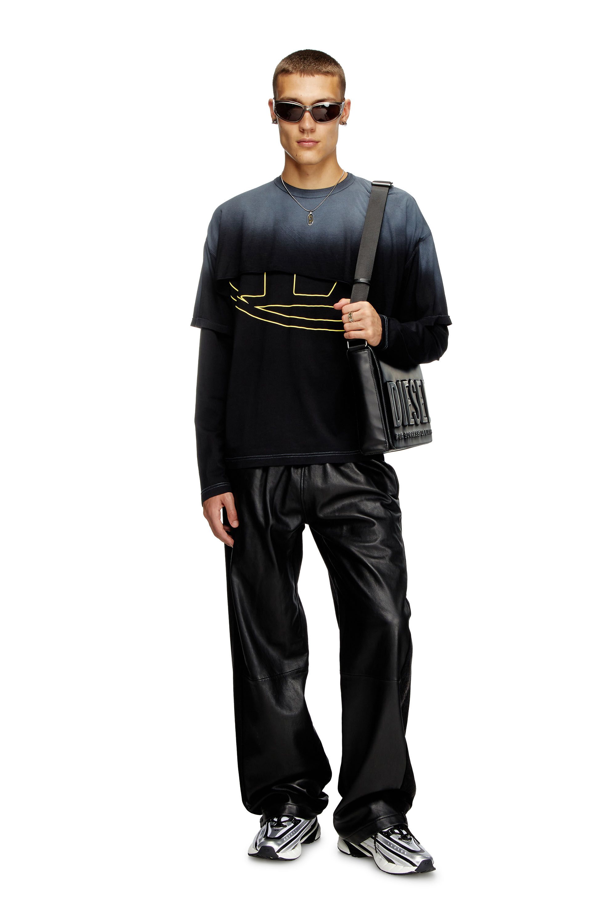 Diesel - T-BESH-CUT, T-shirt à manches longues destroy et superposé Homme in Noir - 1