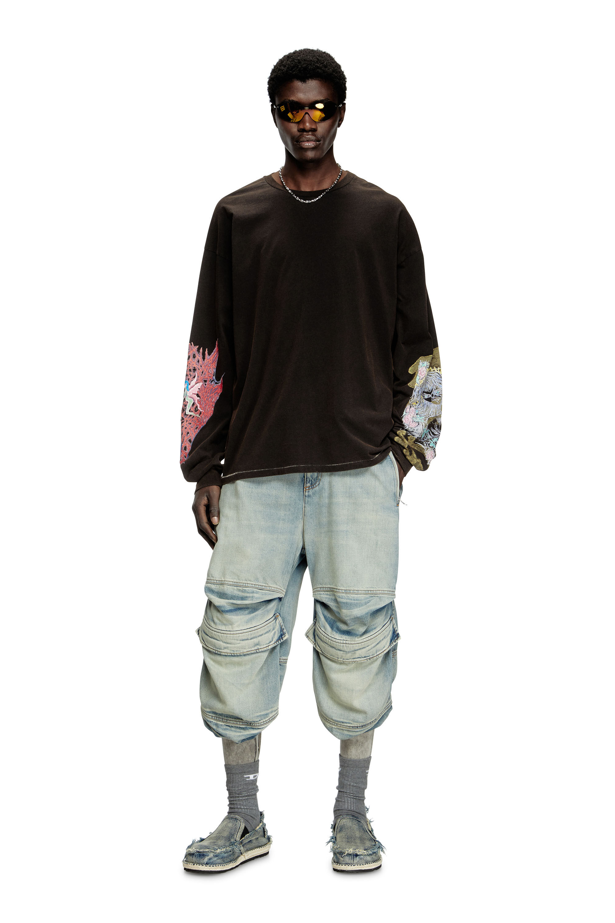Diesel - T-BOXT-LS-R4, T-shirt à manches longues avec graphismes imprimés Homme in Noir - 1