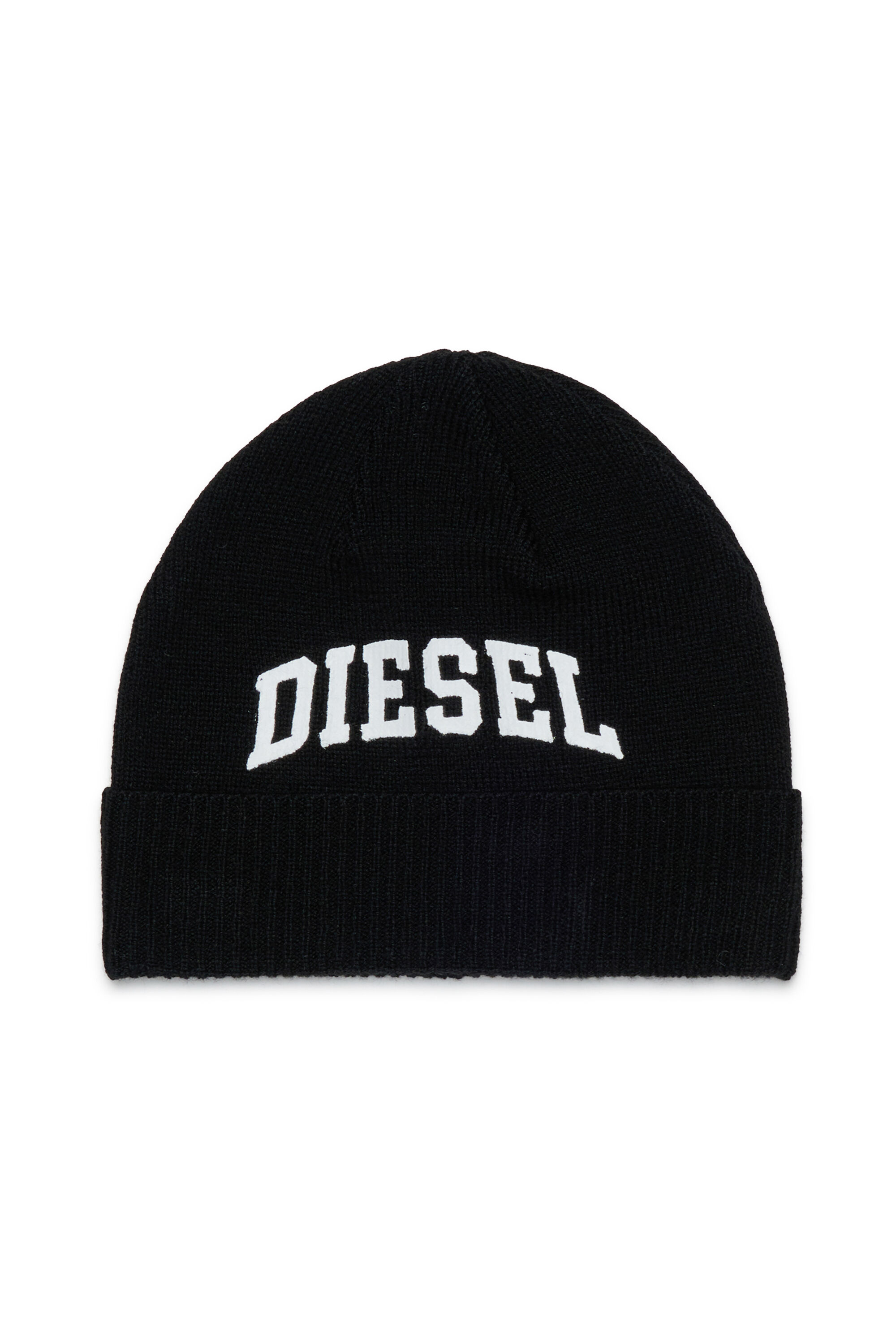 Diesel - FBAND, Bonnet en laine m&eacute;lang&eacute;e avec logo Mixte in Noir - 1