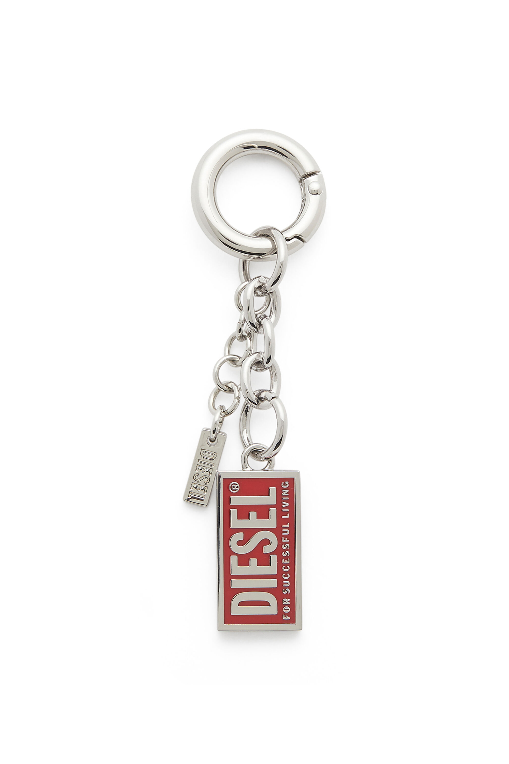 Diesel - CHARM-BISCOTTO, Porte-cl&eacute;s en m&eacute;tal avec pendentif logo Biscotto Femme in Gris argent&eacute; - 1