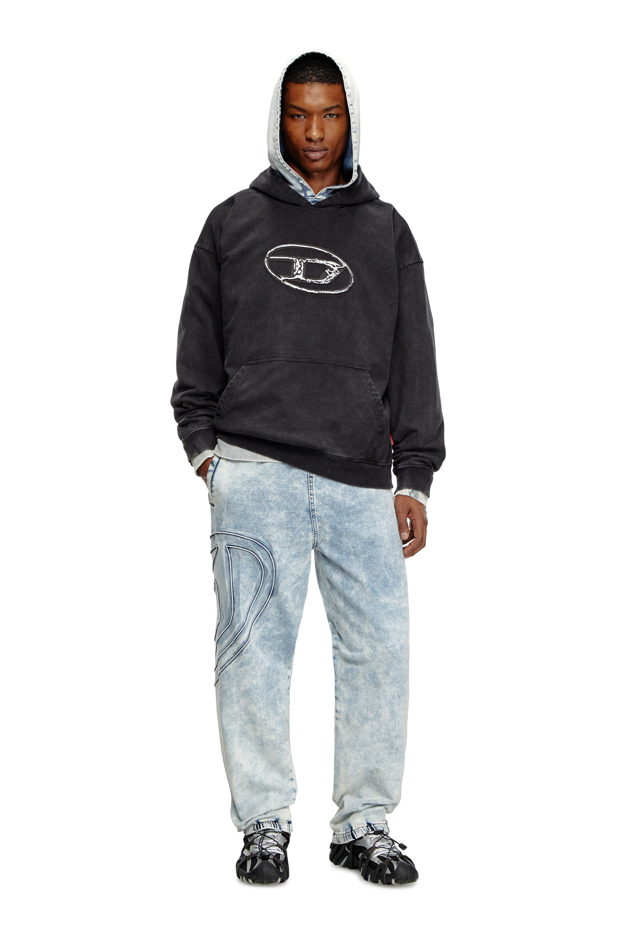 Men's Hoodie with multi-layered logo print | Black | Diesel