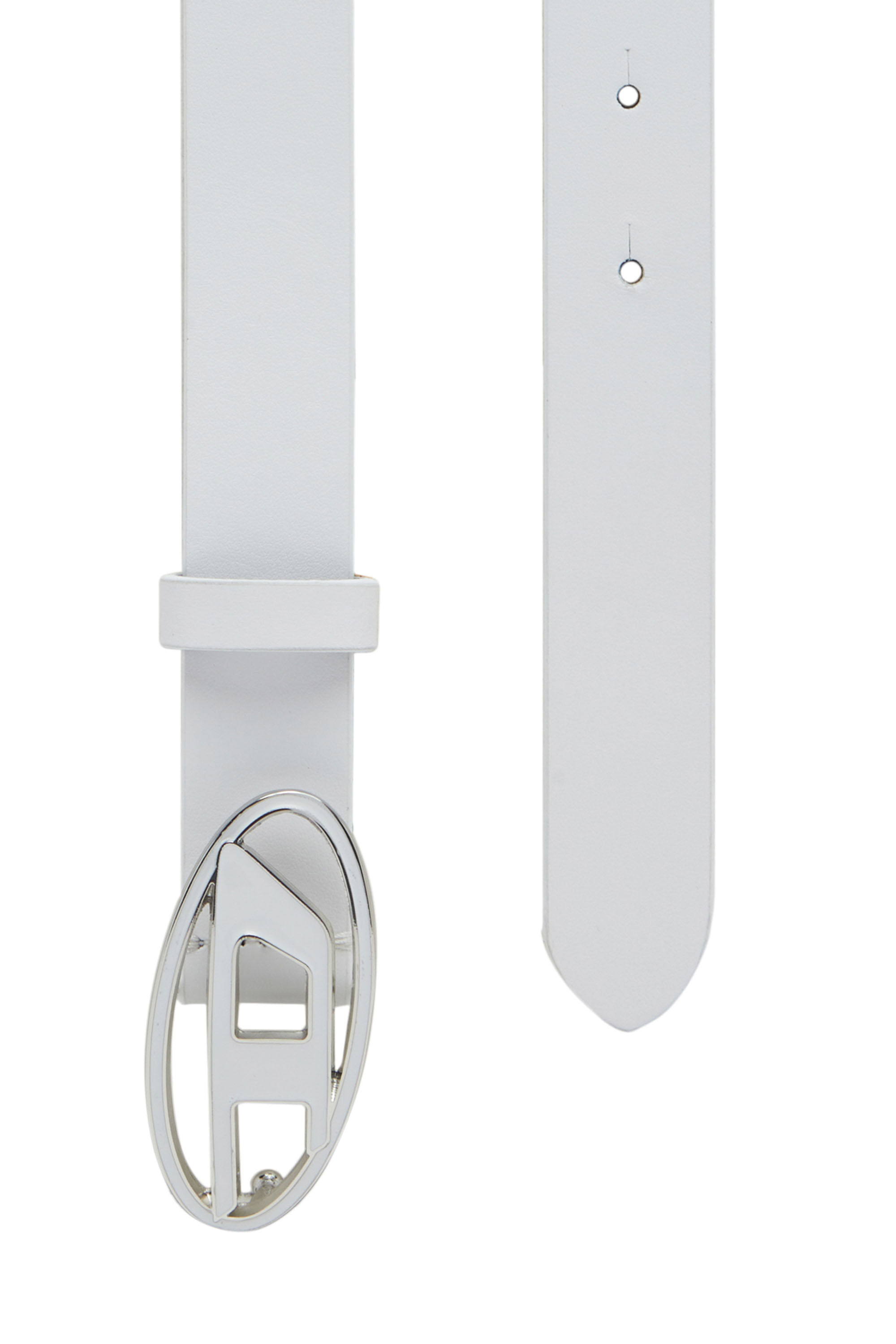 DIESEL Dロゴホワイトベルト CM 75 B-1DR: Leather Belt with silver D logo buckle | Diesel