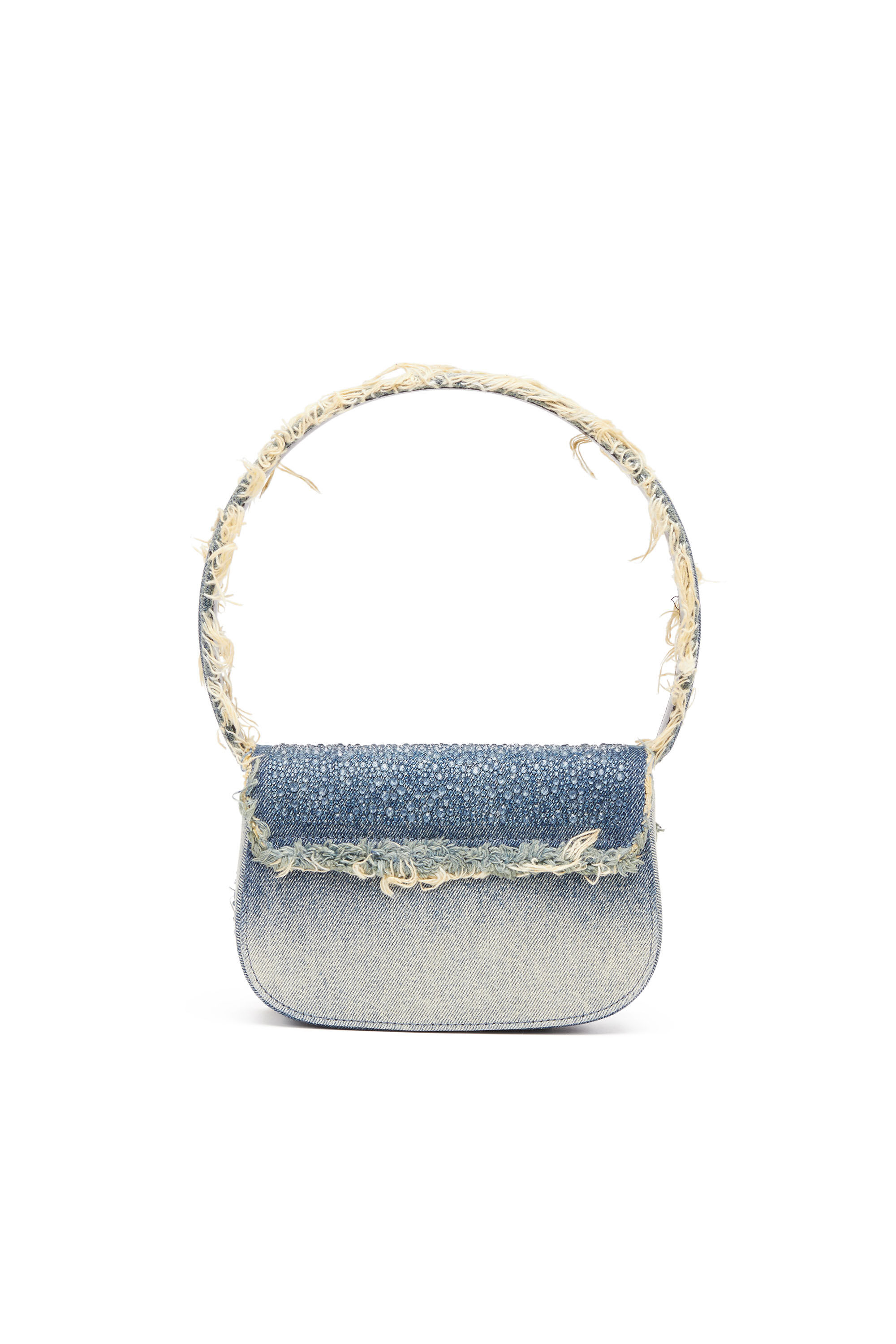 Women's 1DR-Iconic shoulder bag in denim and crystals | Blue
