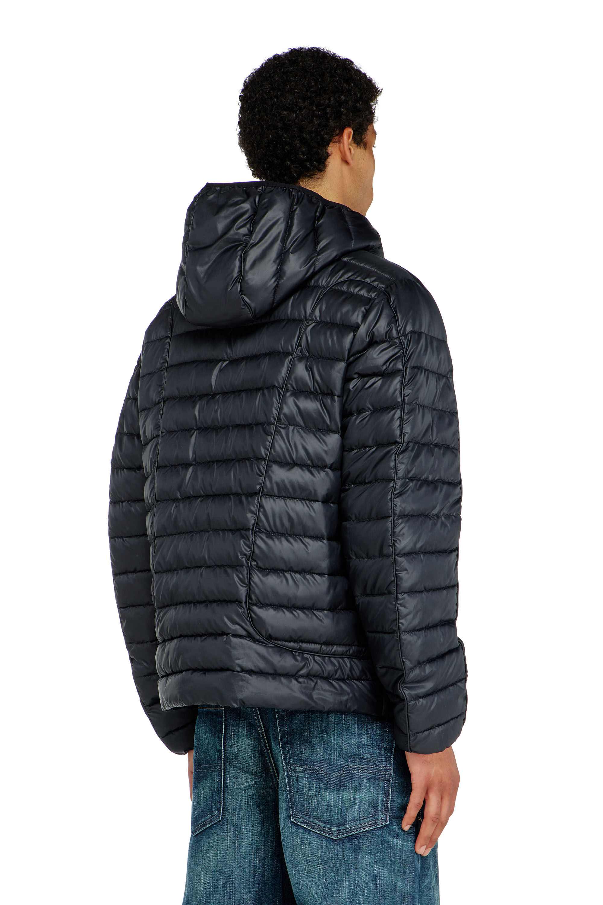 Diesel - W-STONE-WRD, Doudoune avec passepoil ton sur ton Homme in Noir - 4