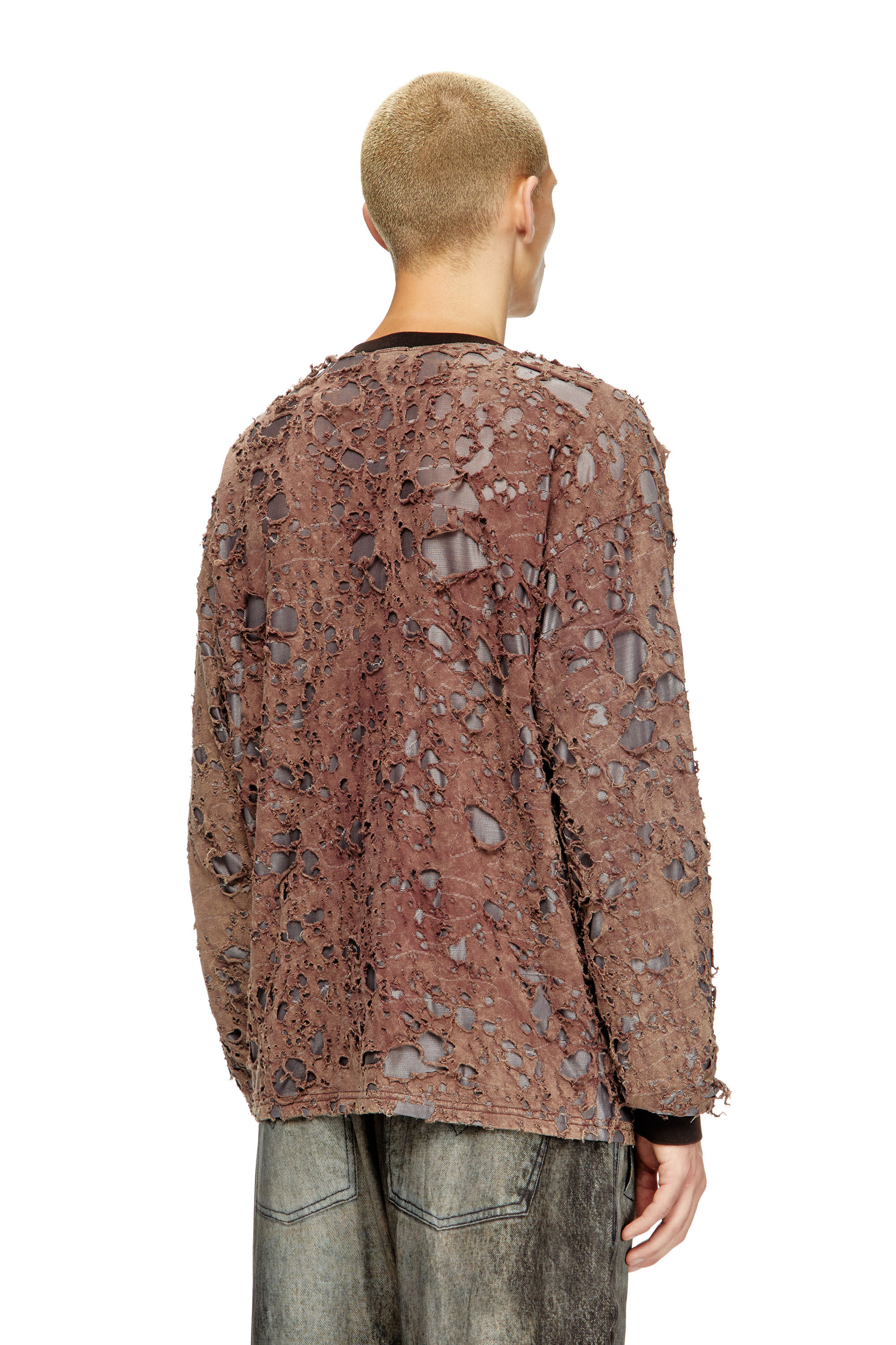 Diesel - T-OVERT, T-shirt à manches longues en jersey destroyed Homme in Marron - 3