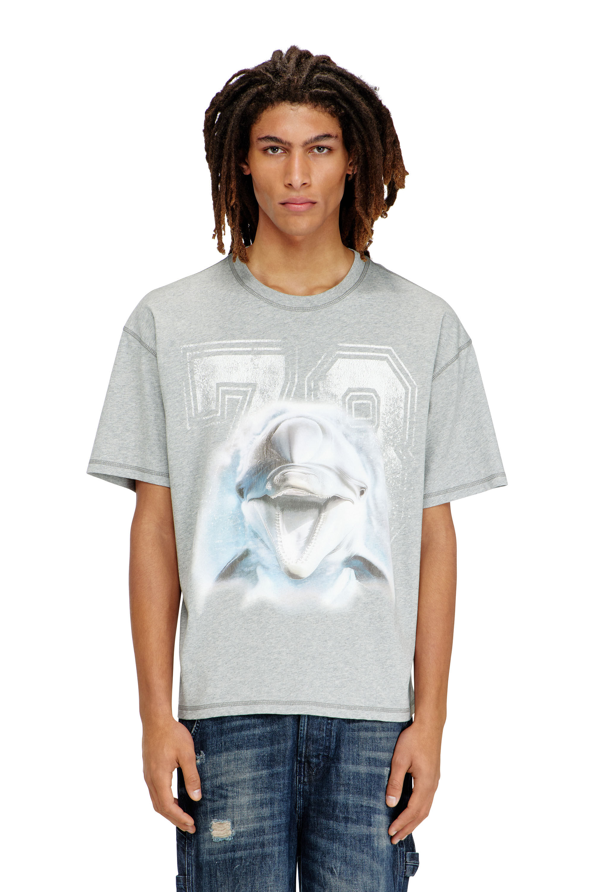 Diesel - T-BOXT-DOLPHIN, Man's Relaxed T-shirt with dolphin graphic in Grey - 3