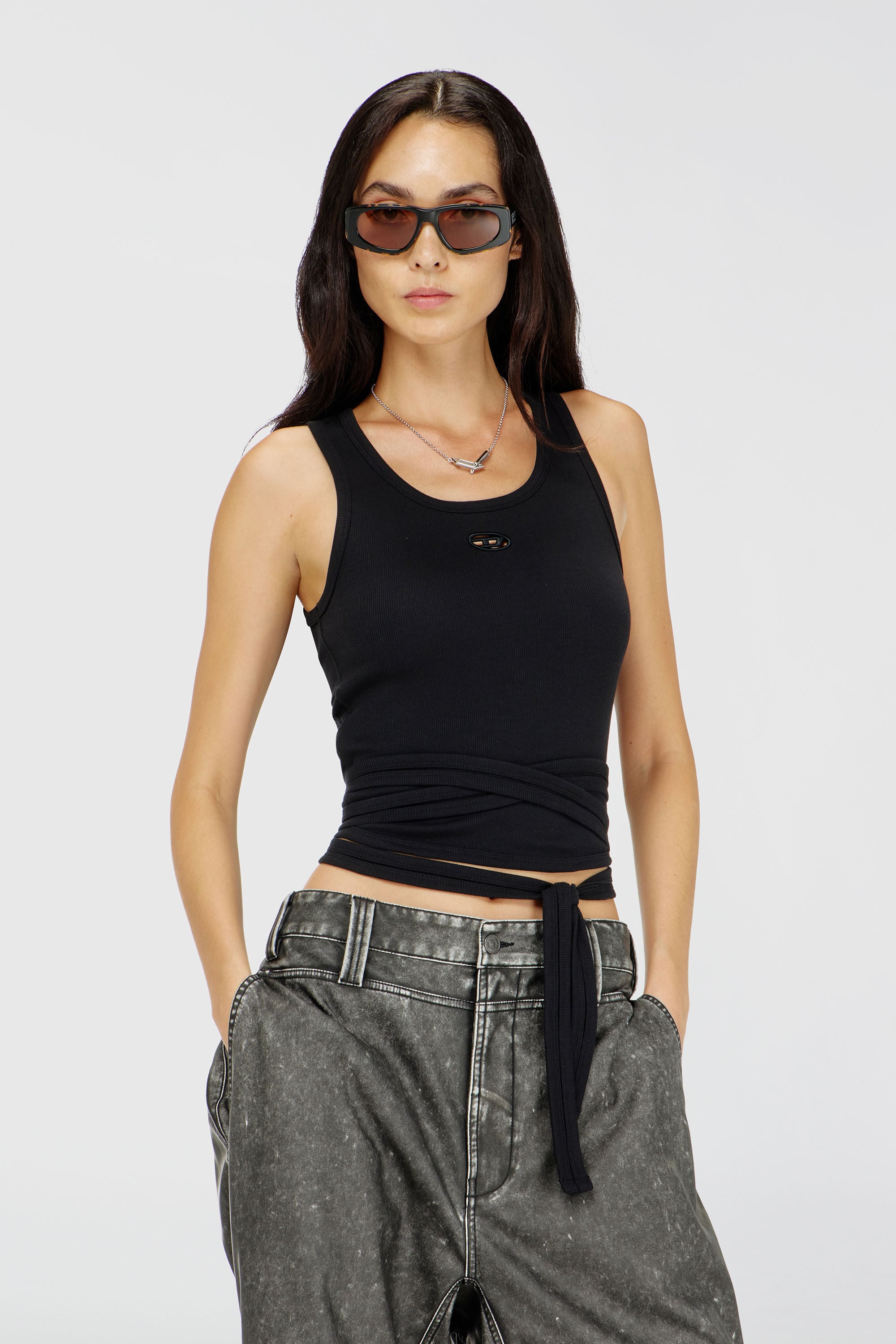 Diesel - T-ANKY-TAIL-S1, Crop top avec lacets enveloppants Femme in Noir - 3