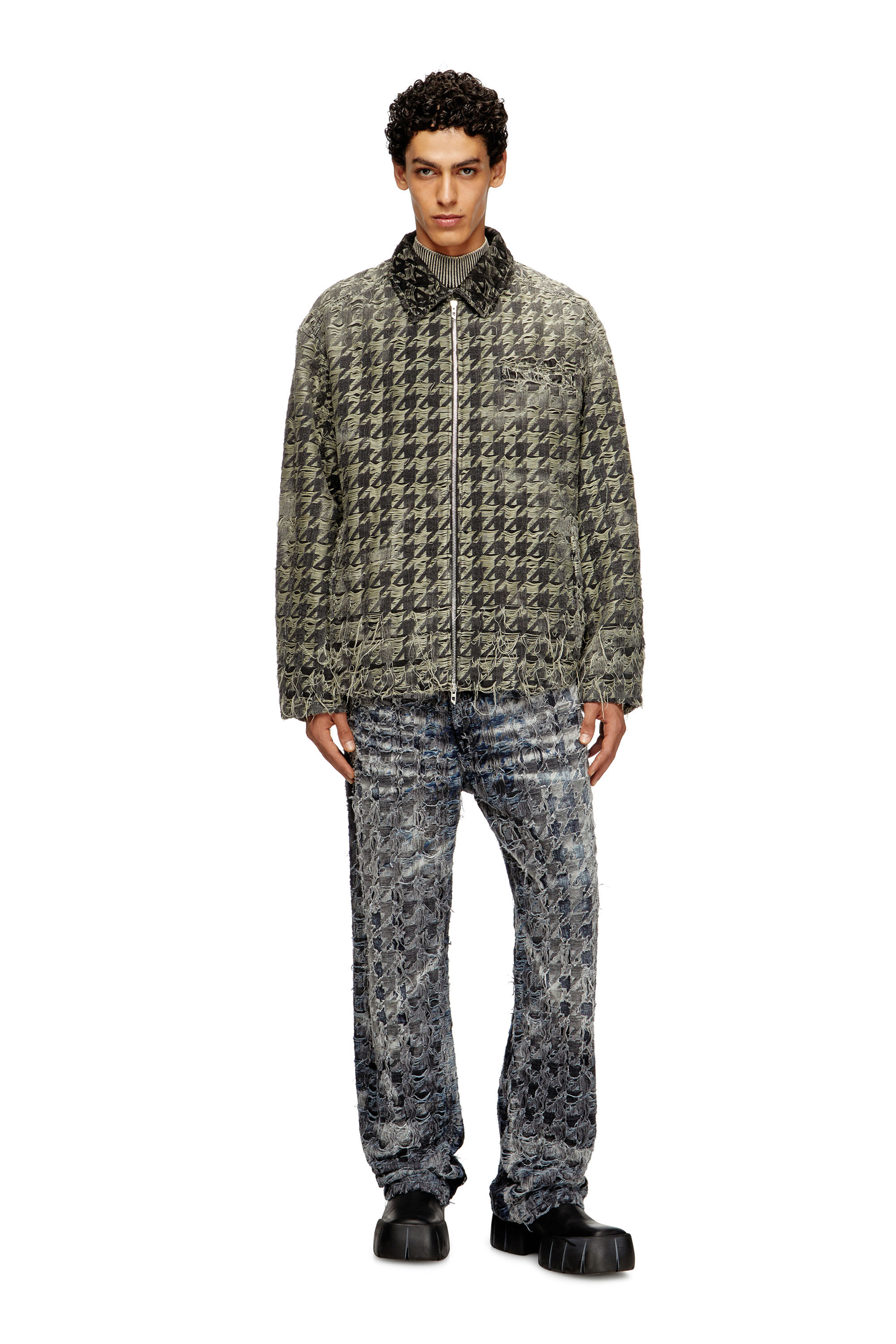 Diesel - D-ELMO-FSH, Veste en denim tissé pied-de-poule Homme in Noir - 1