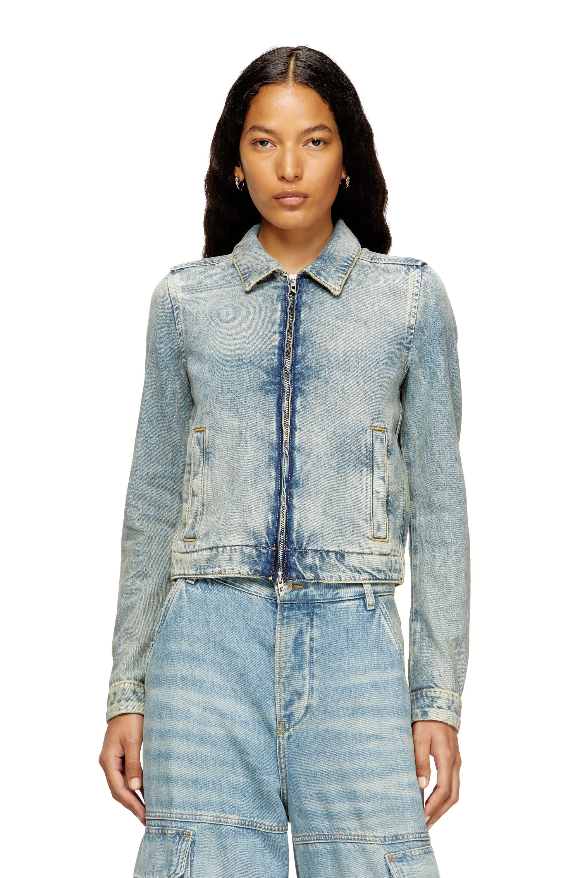 Diesel - DE-CORB, Veste en denim Tencel fluide effet sali Femme in Bleu - 3
