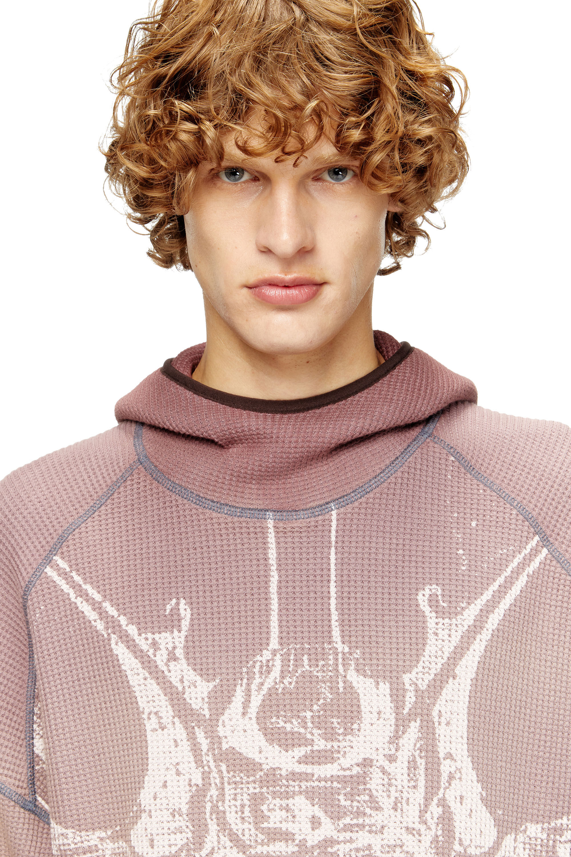 Diesel - S-WAF-HOOD-NEW, Sweat-shirt à capuche délavé en tissu gaufré avec imprimé graphique Homme in ToBeDefined - 5
