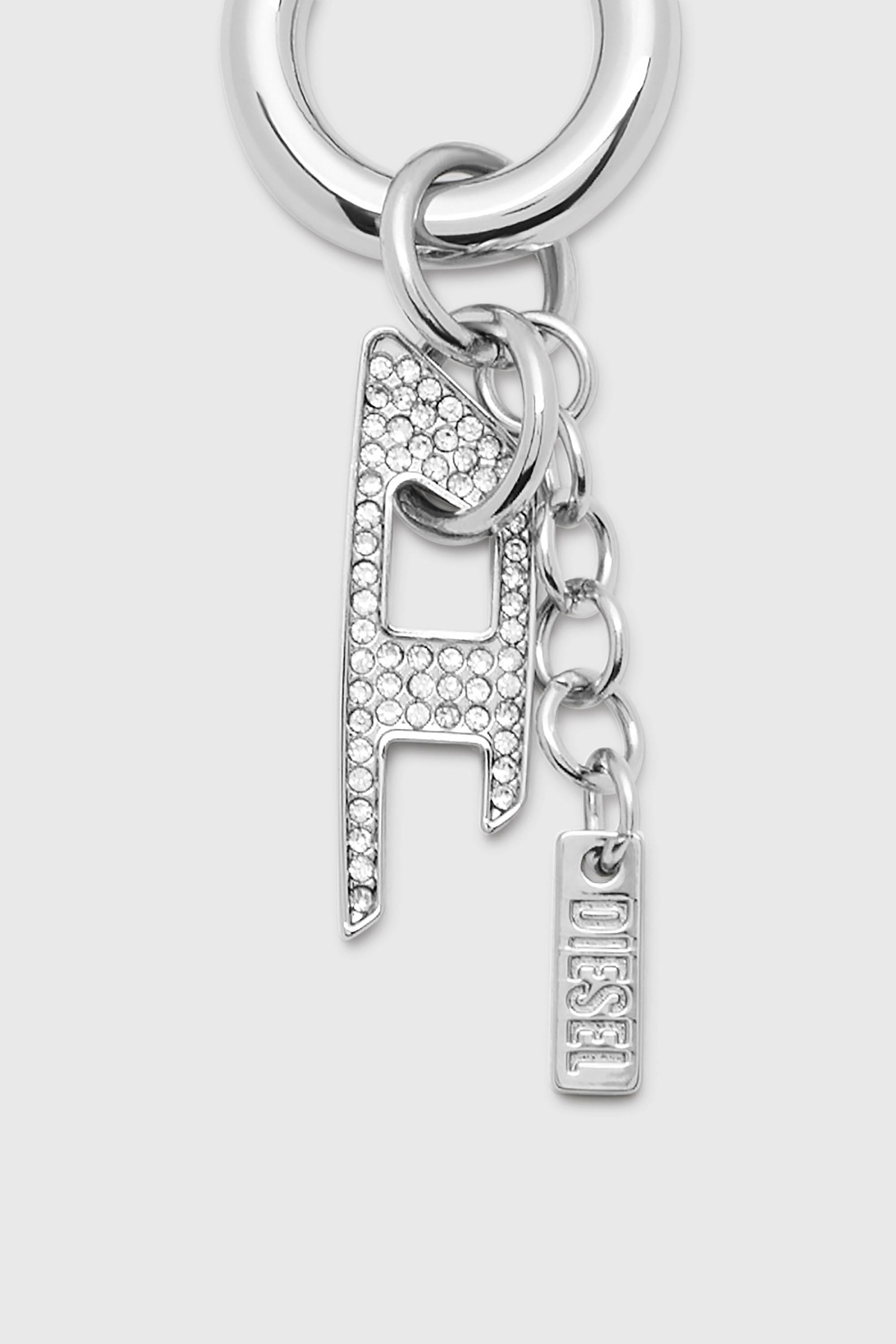 Diesel - CHARM-D, Charm en m&eacute;tal avec breloque D en strass Mixte in Gris argent&eacute; - 2