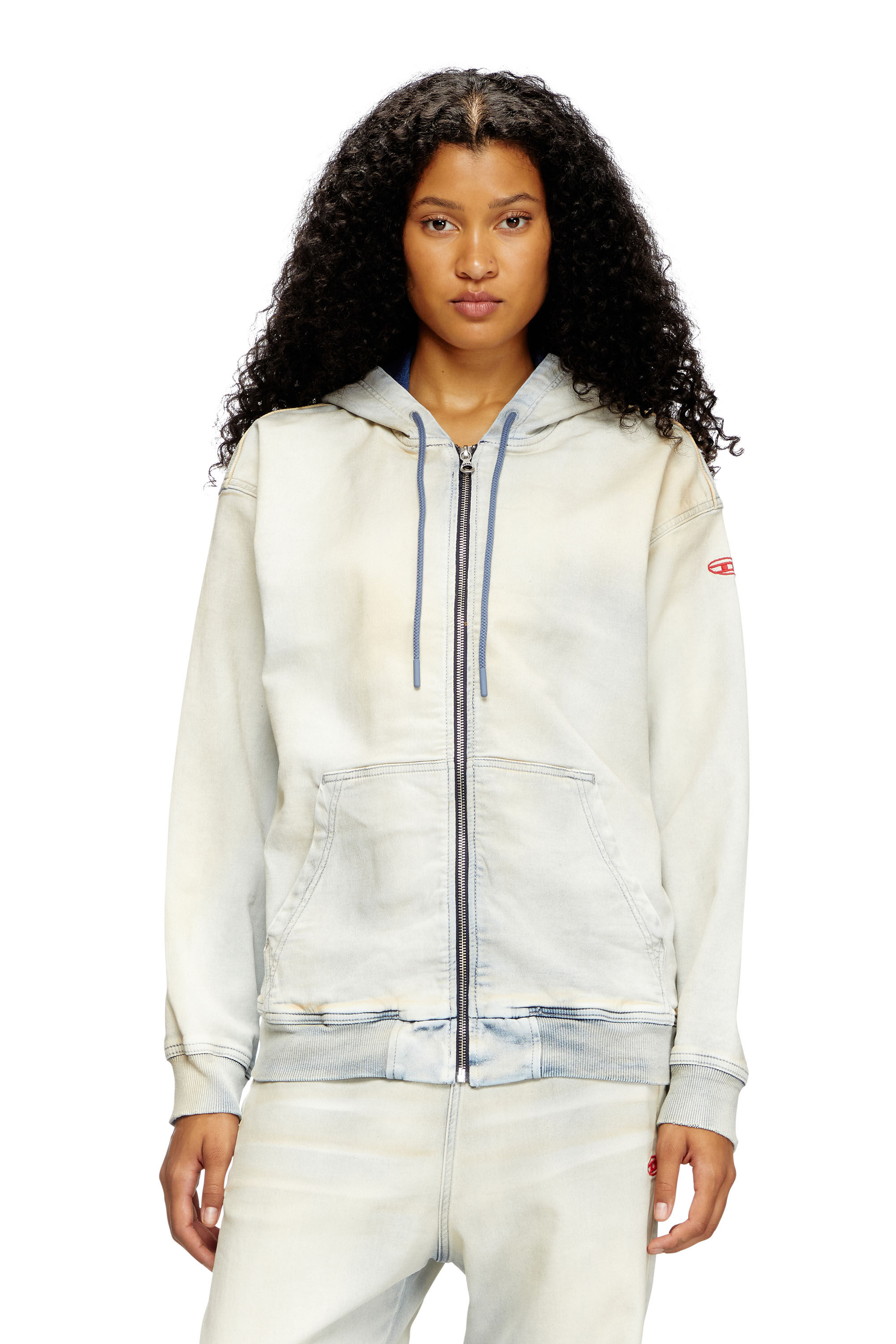 Women s Zip up hoodie in coated dusty Track Denim Blue Diesel