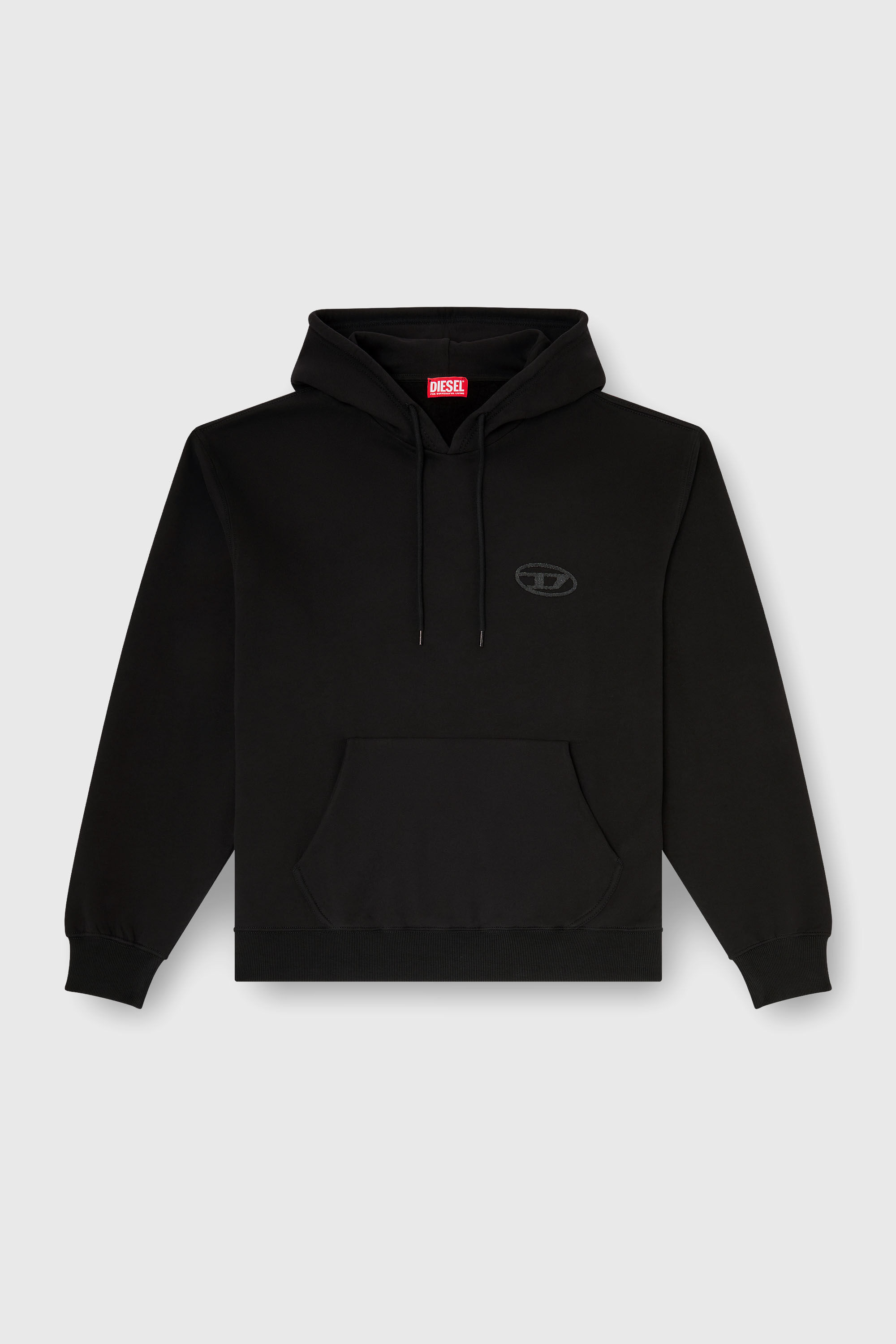 Diesel - S-LUK-H-T92, Sweat &agrave; capuche en coton avec broderie logo Oval D ton sur ton Homme in Noir - 2