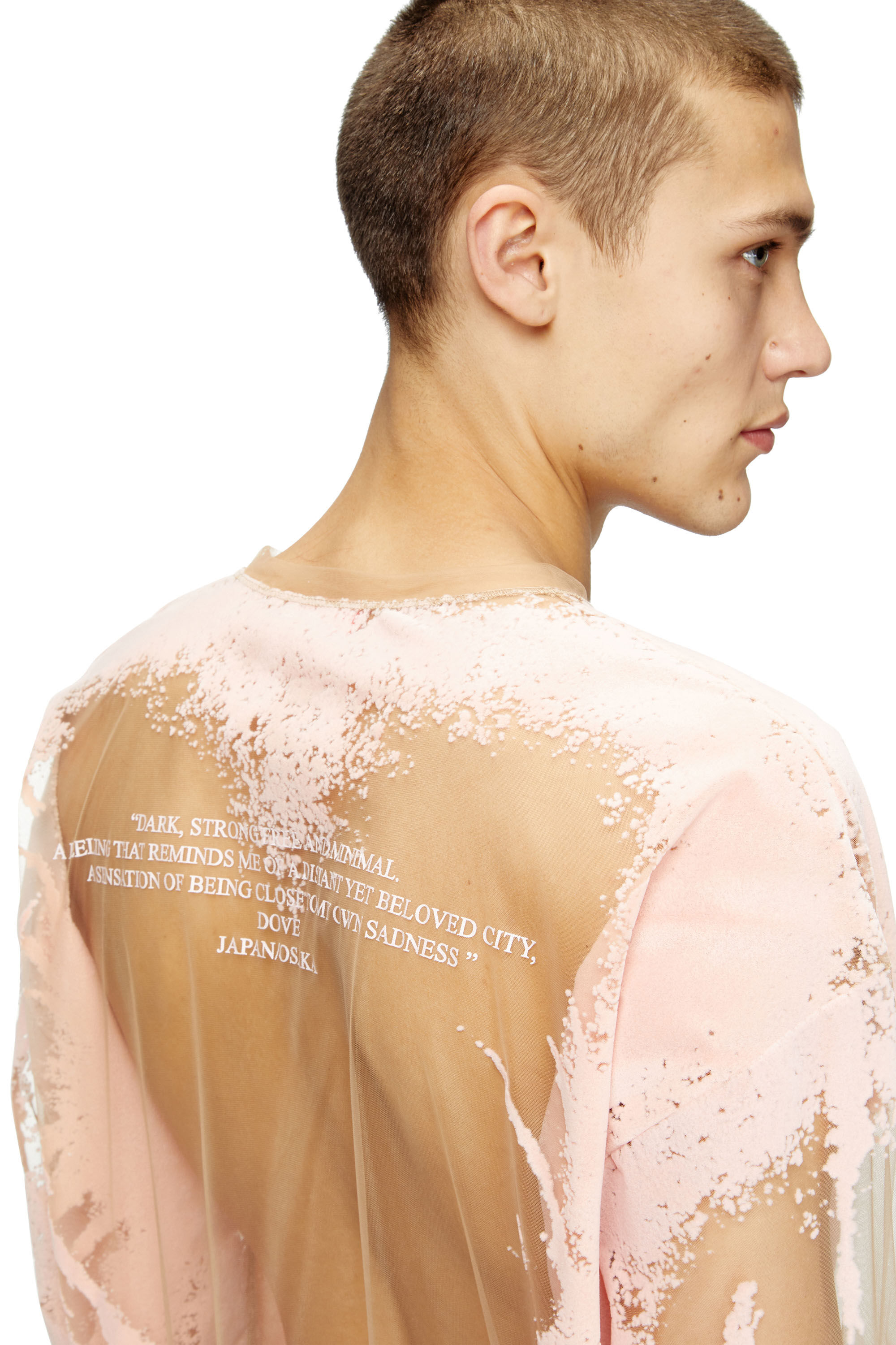 Diesel - T-HASSAN-LS-A, T-shirt en nylon à manches longues avec imprimé paroles Mixte in Rose - 5