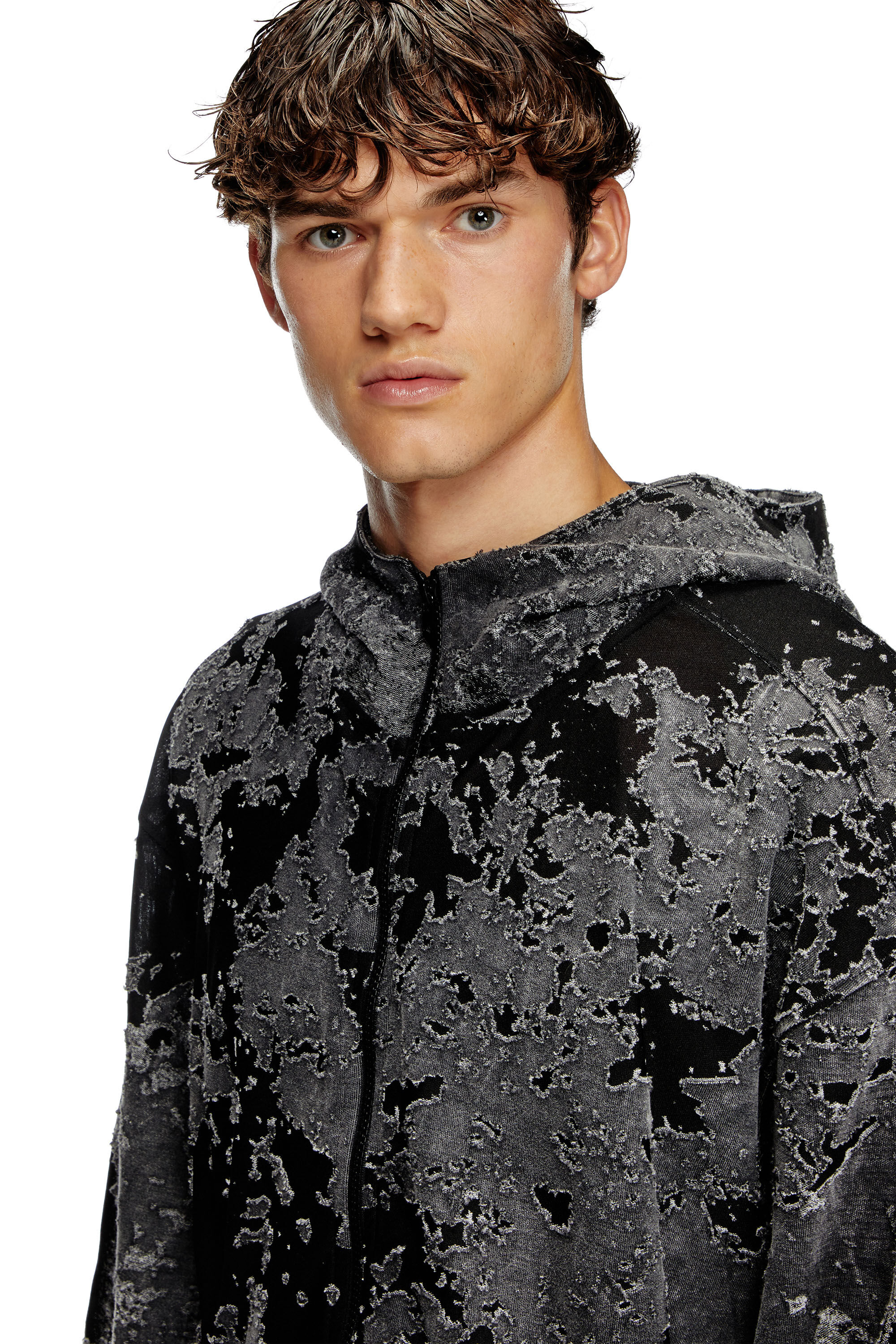 Diesel - S-IRTA, Sweat-shirt à capuche dévoré avec effet camouflage Homme in Noir - 5