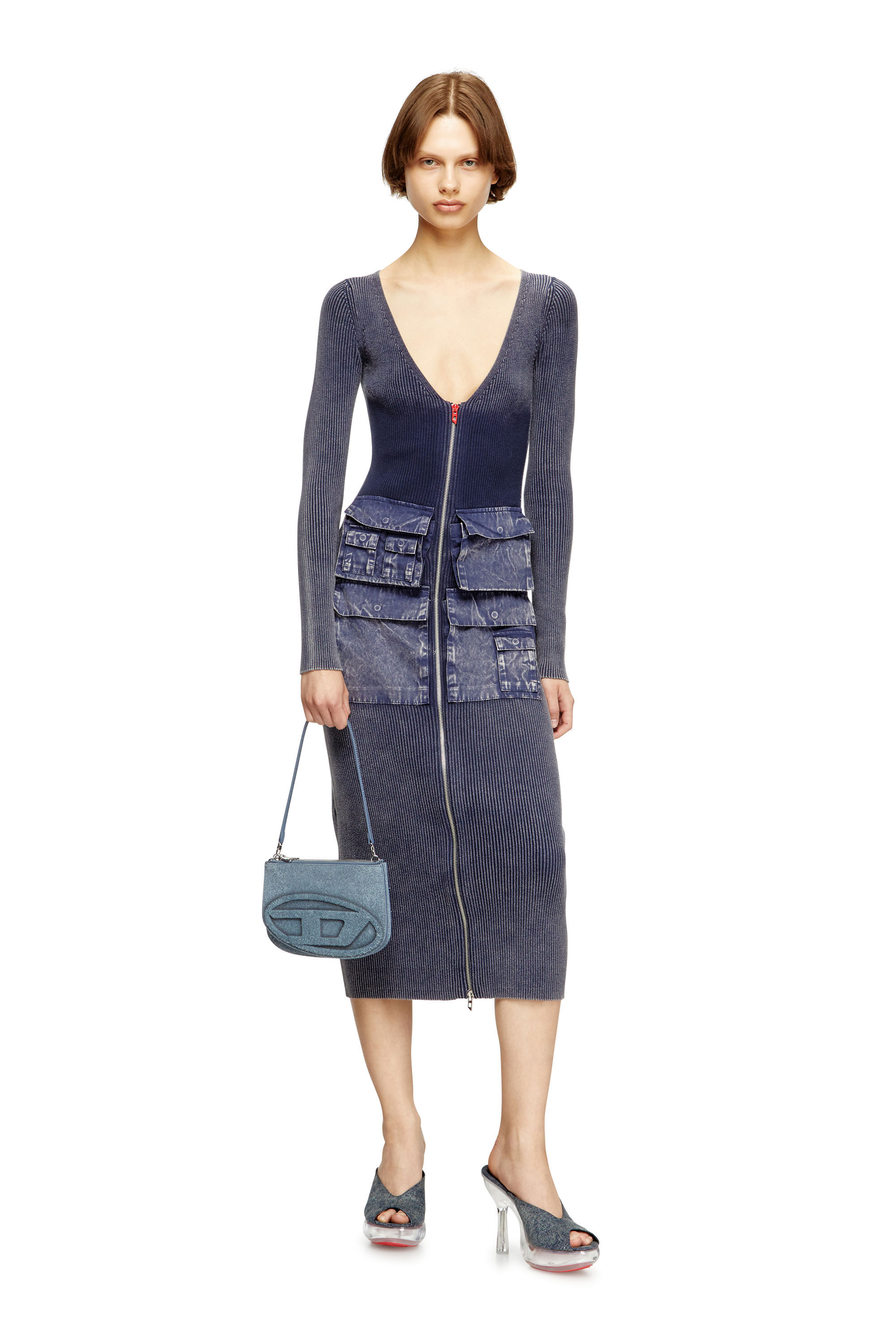 Diesel - M-MELTI-LS, Robe midi côtelée avec traitement denim Femme in ToBeDefined - 1