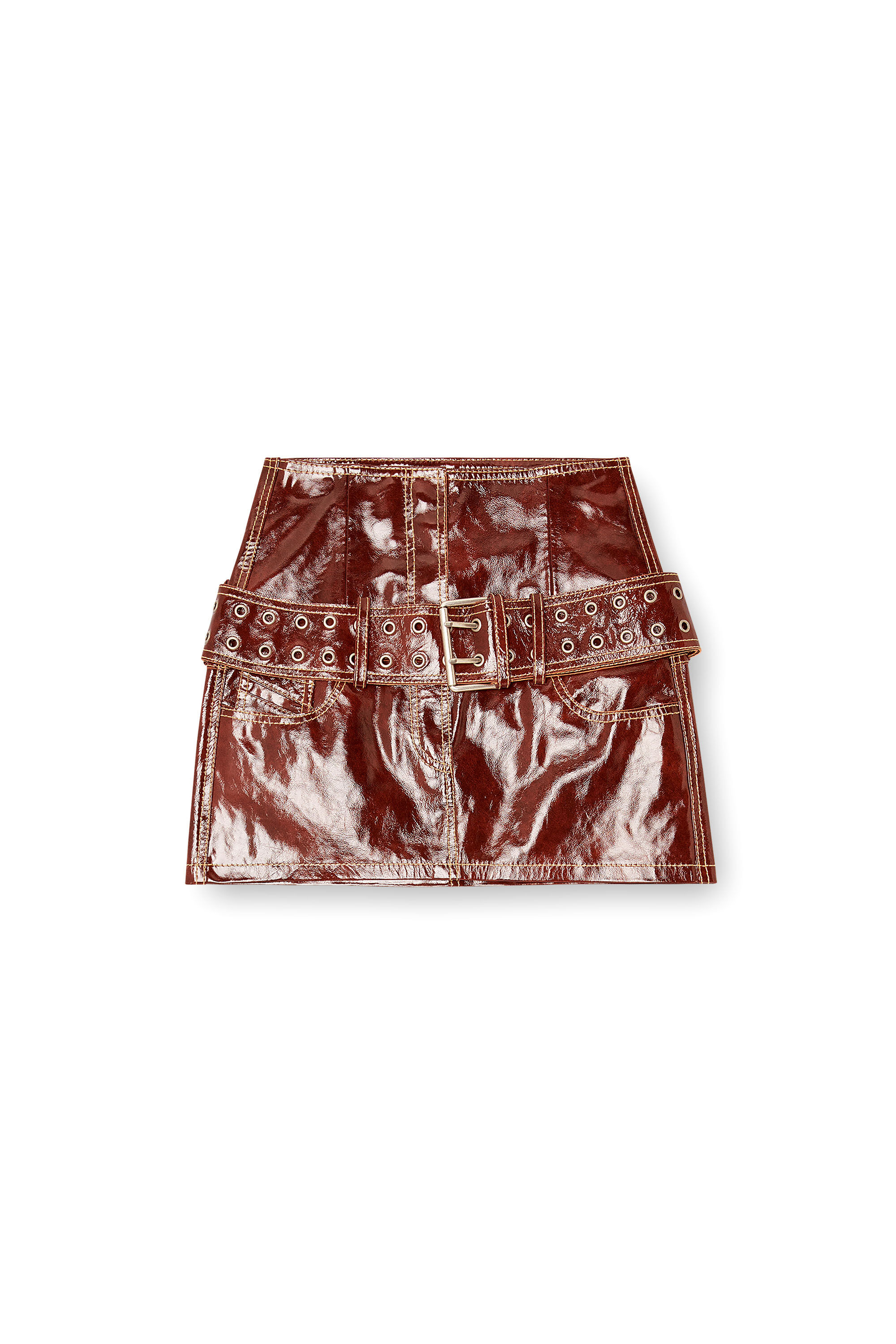 Diesel - L-EVANT, Mini-jupe en cuir verni avec ceinture Femme in ToBeDefined - 2