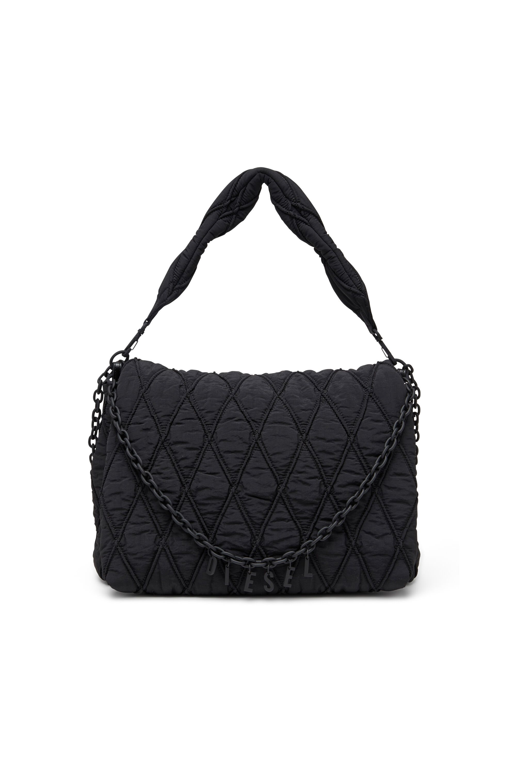 Diesel - CHARM-D SHOULDER L, Sac à bandoulière en nylon délavé matelassé Femme in Noir - 1