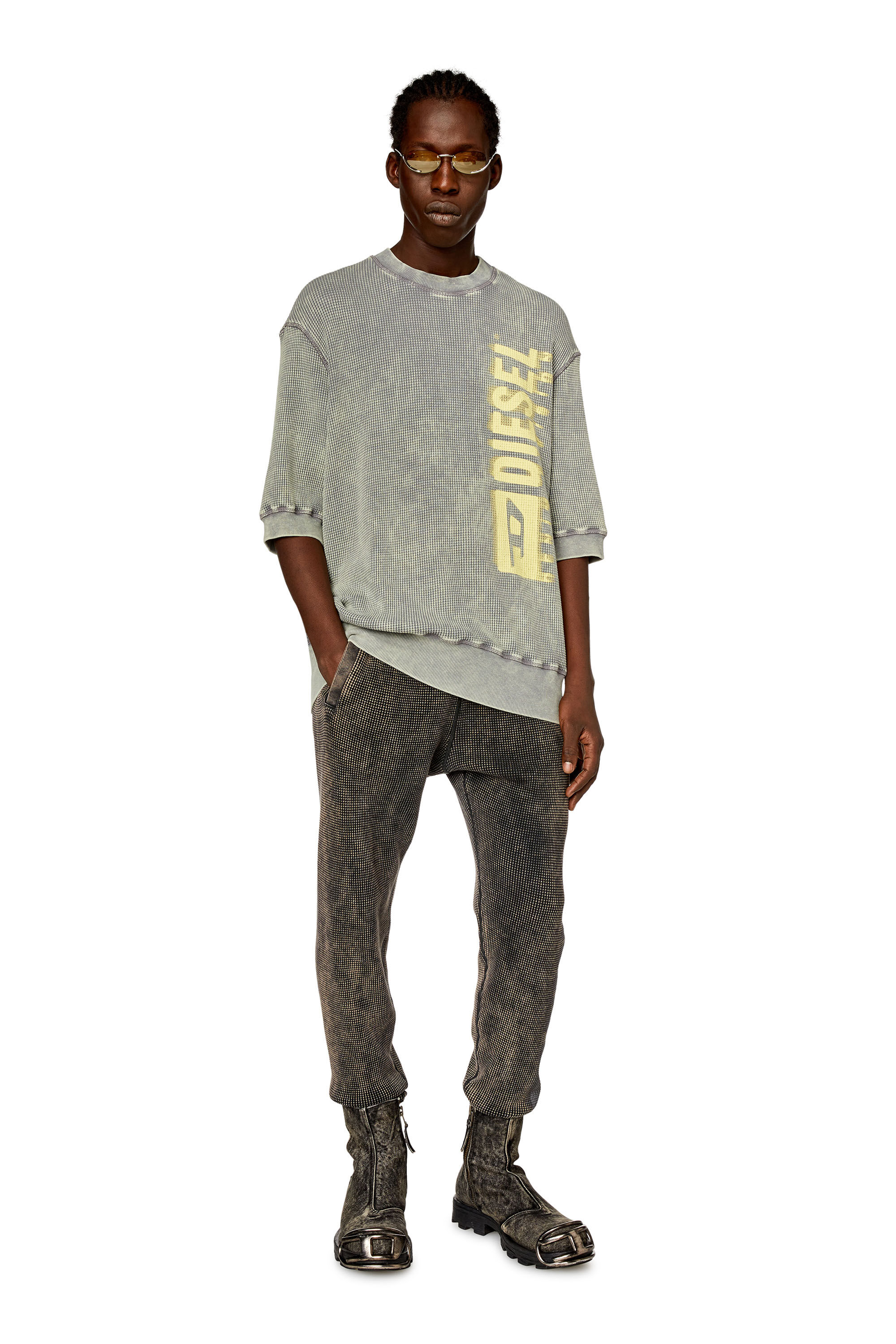 Diesel - S-COOLWAFY-N1, Homme Sweat-shirt à manches mi-longues en jersey macro-gaufré in Gris - Image 1