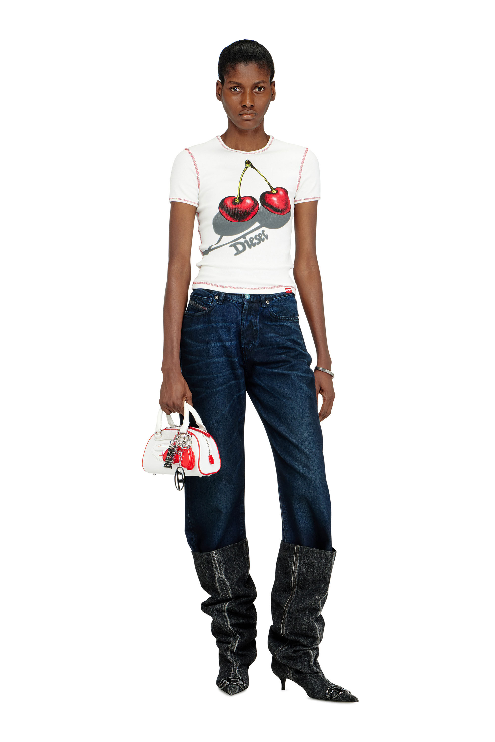 Women's Slim cotton T-shirt with cherry print | White | Diesel