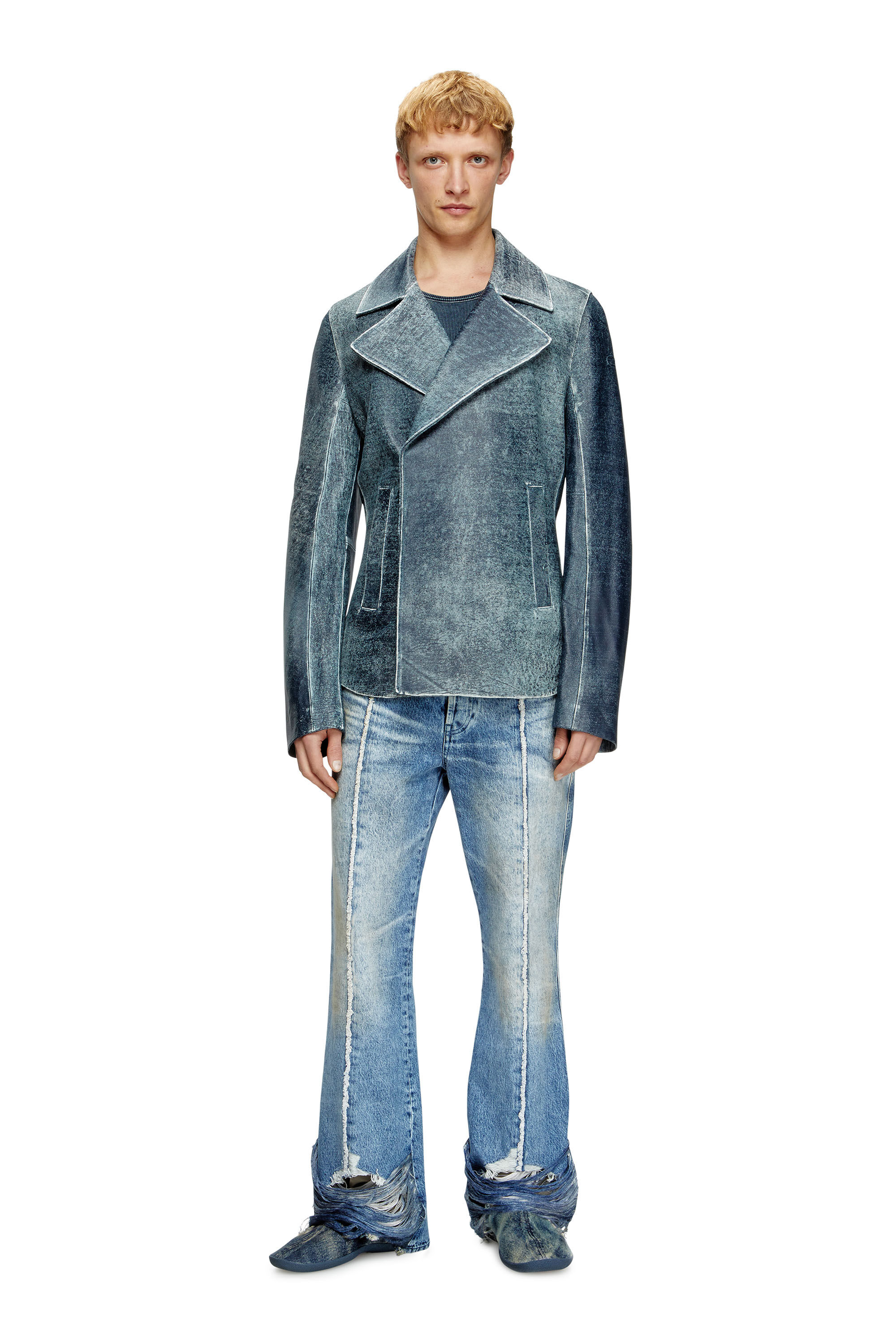 Diesel - L-WERNER, Veste en cuir traité façon denim Homme in Bleu - 1