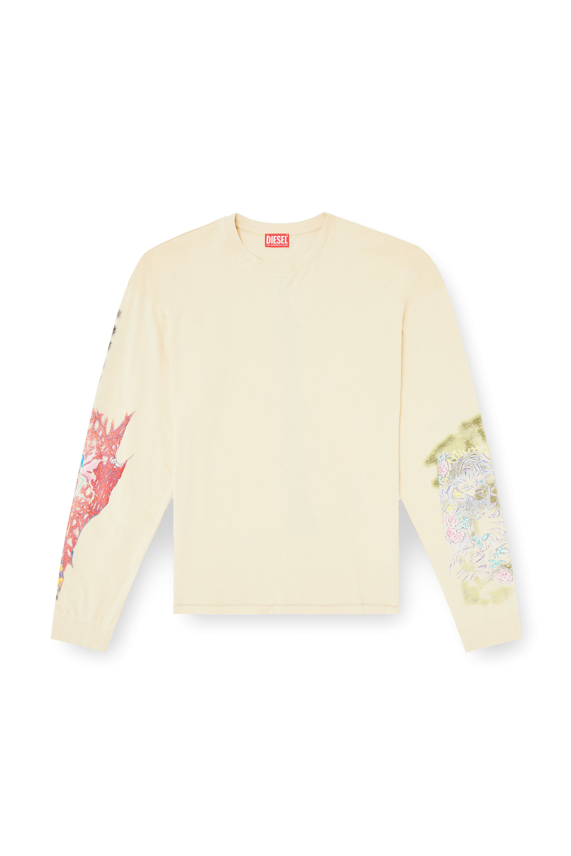 Diesel - T-BOXT-LS-R4, T-shirt à manches longues avec graphismes imprimés Homme in Beige - 2