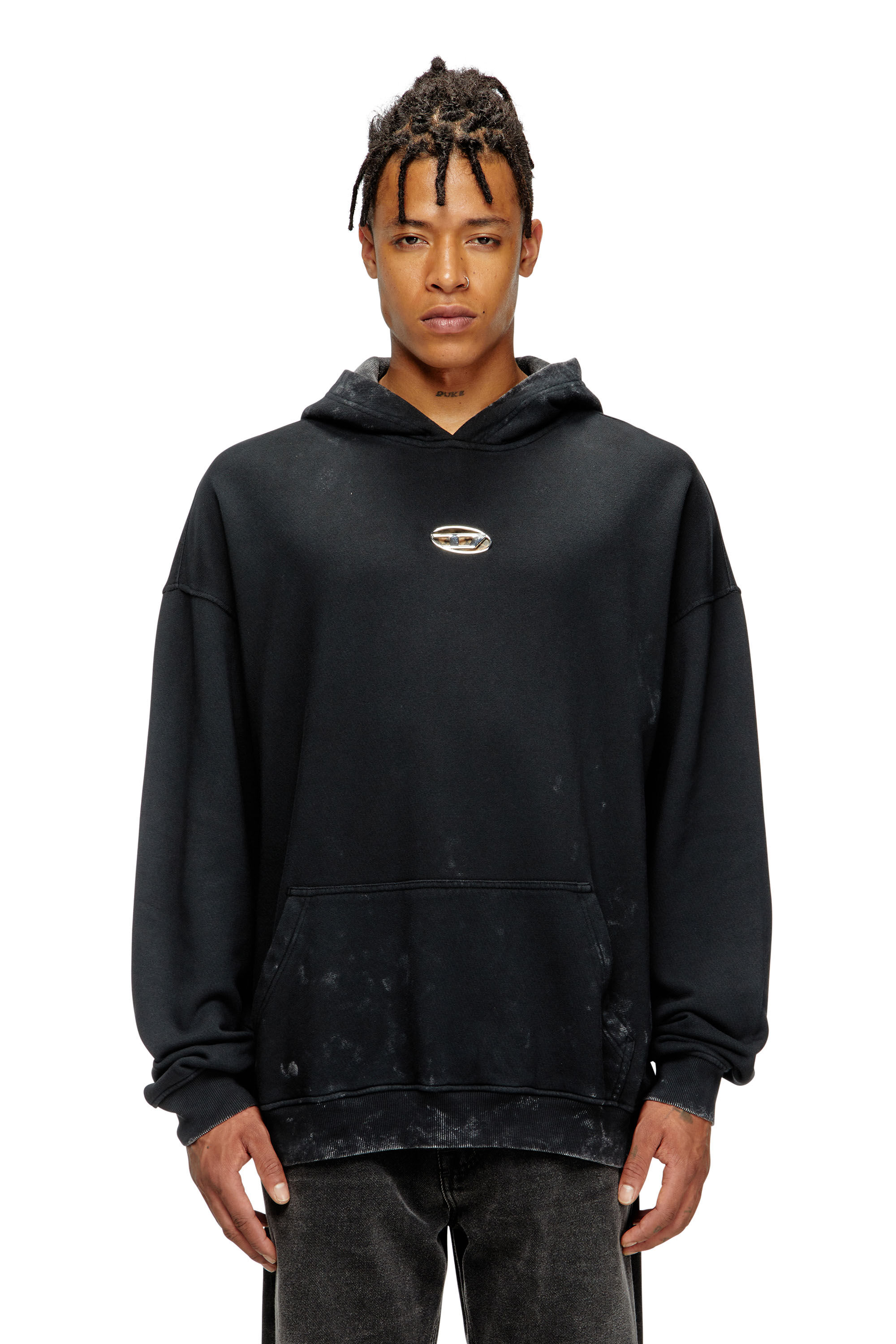 Diesel - S-BOXT-HOOD-T10, Sweat-shirt à capuche avec cut-out Oval D en métal Homme in Noir - 2