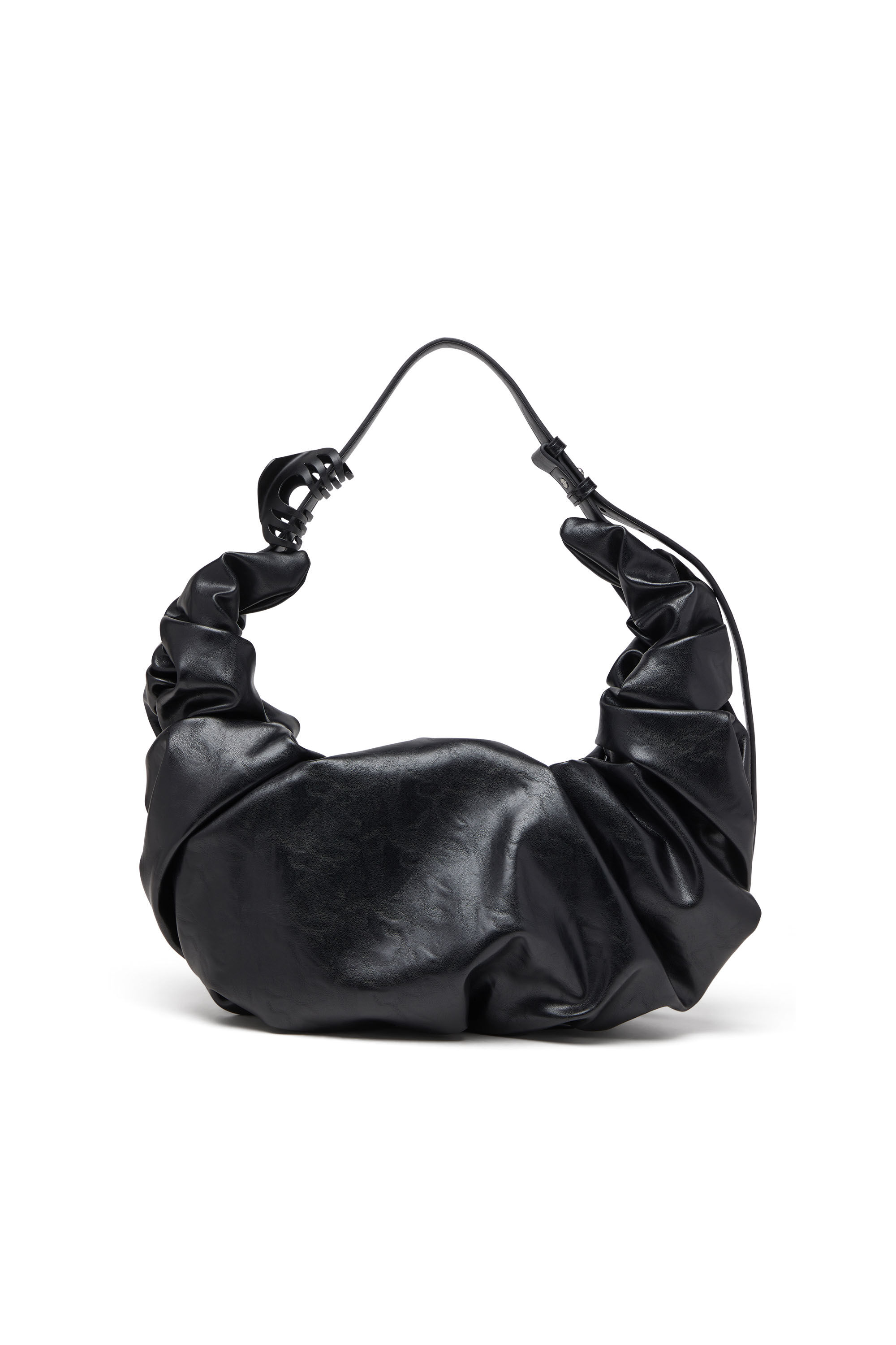 Diesel - GRAB-D HOBO L, Grand sac hobo froissé en PU brillant Femme in Noir - 3