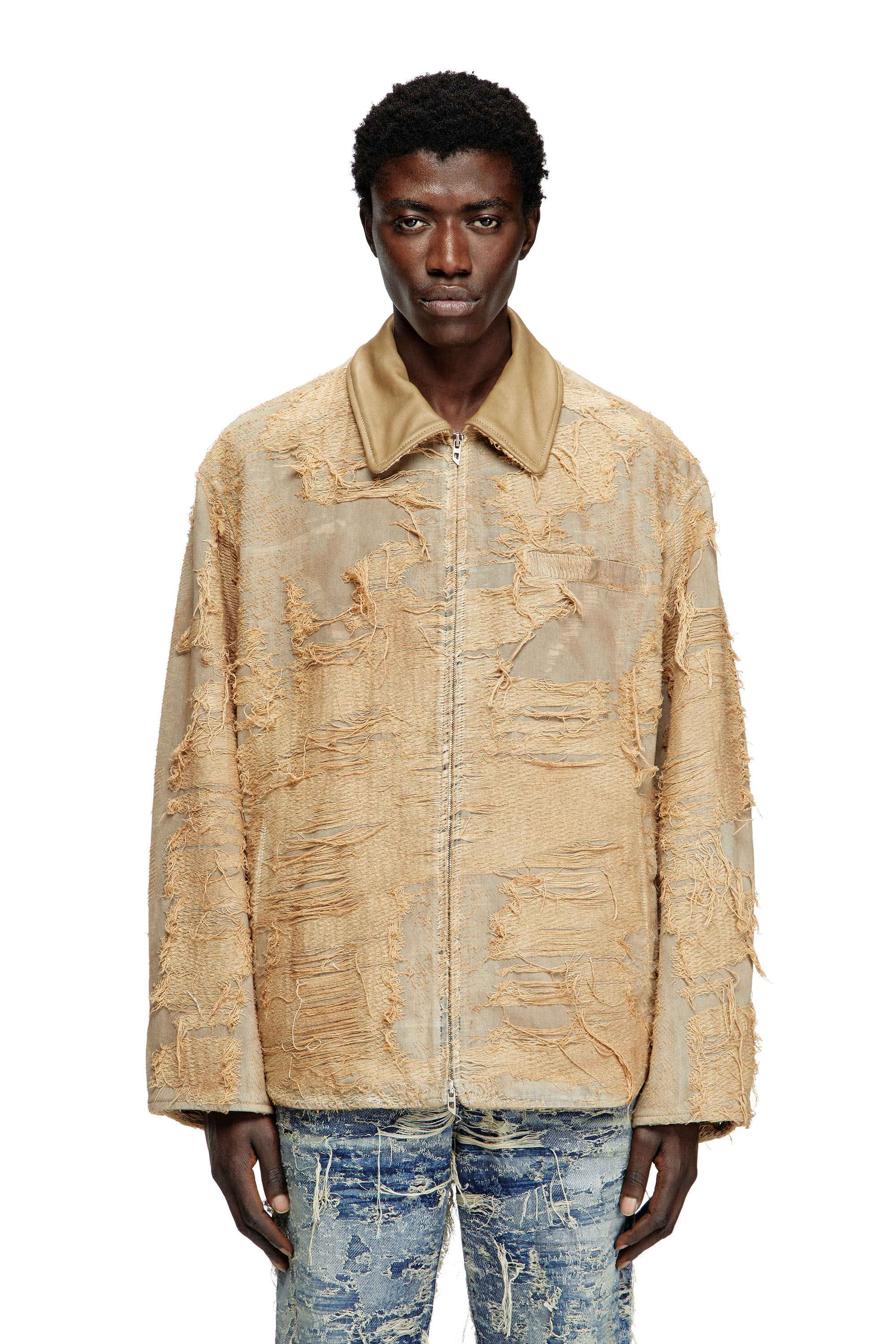 Diesel - D-IVAR-FSG, Veste en denim surteint à fils flottants Homme in Marron - 3