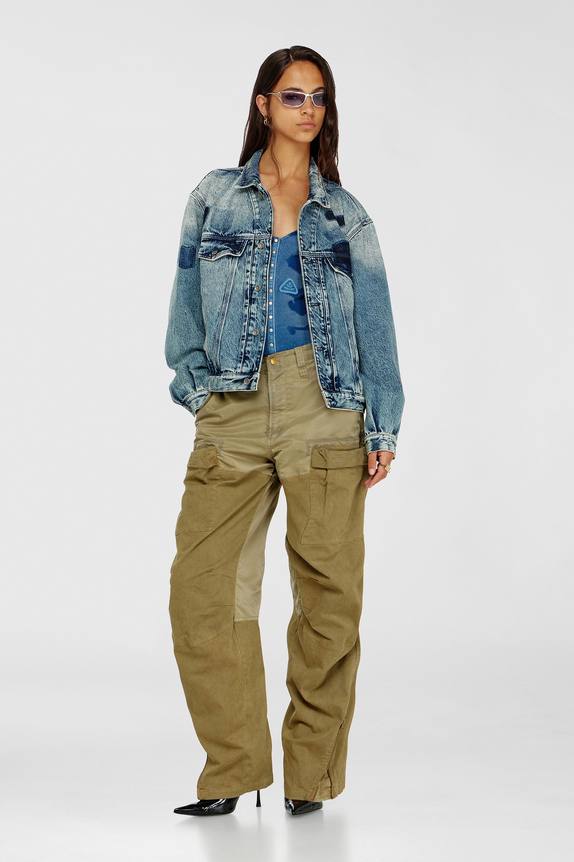 Diesel - T-LEY-AA1, Body en jersey c&ocirc;tel&eacute; avec effets patch ombr&eacute;s Femme in Bleu - 1