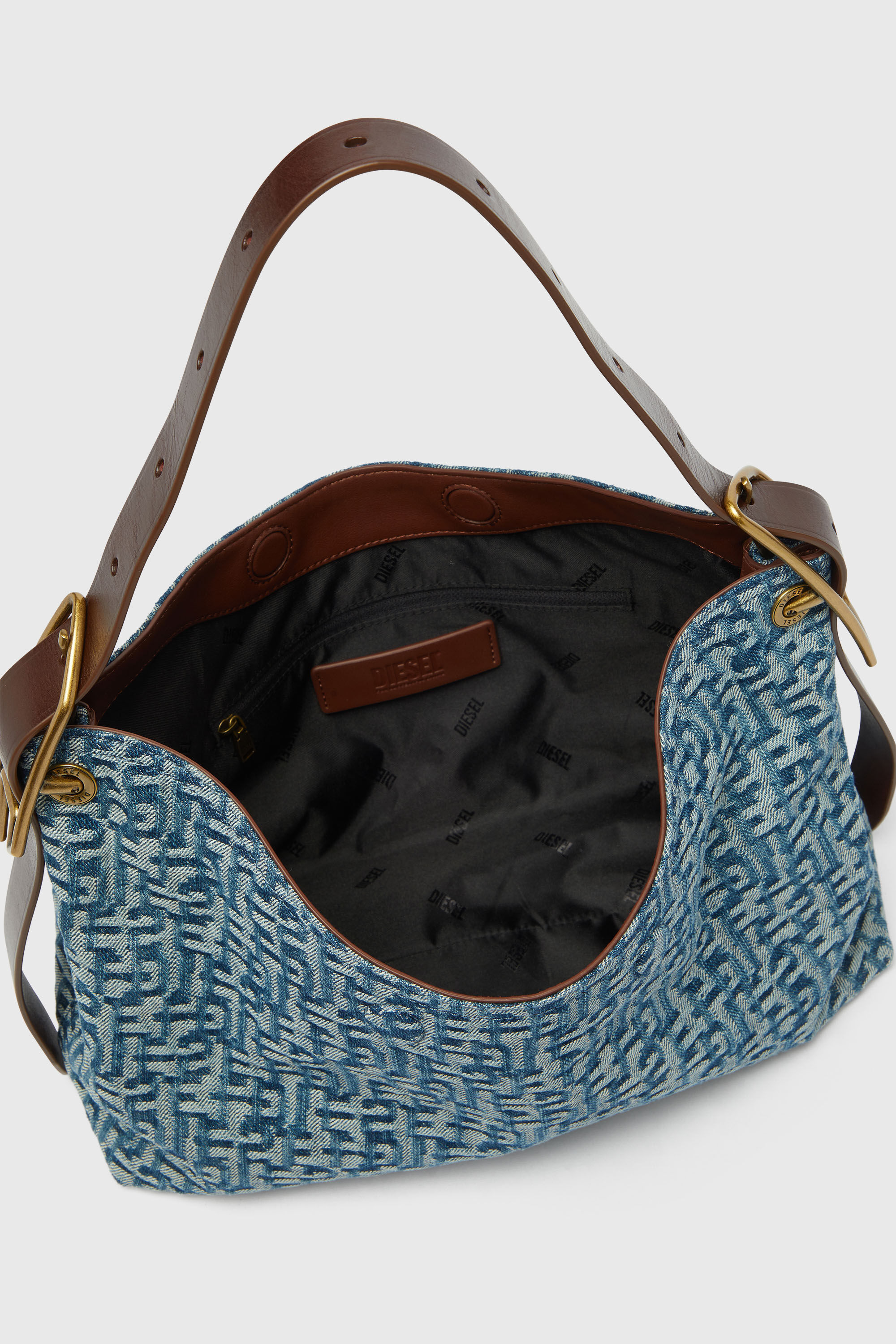 Diesel - D-LINE HOBO S, D-Line Sac port&eacute; &eacute;paule en denim monogramm&eacute; Femme in Bleu - 5