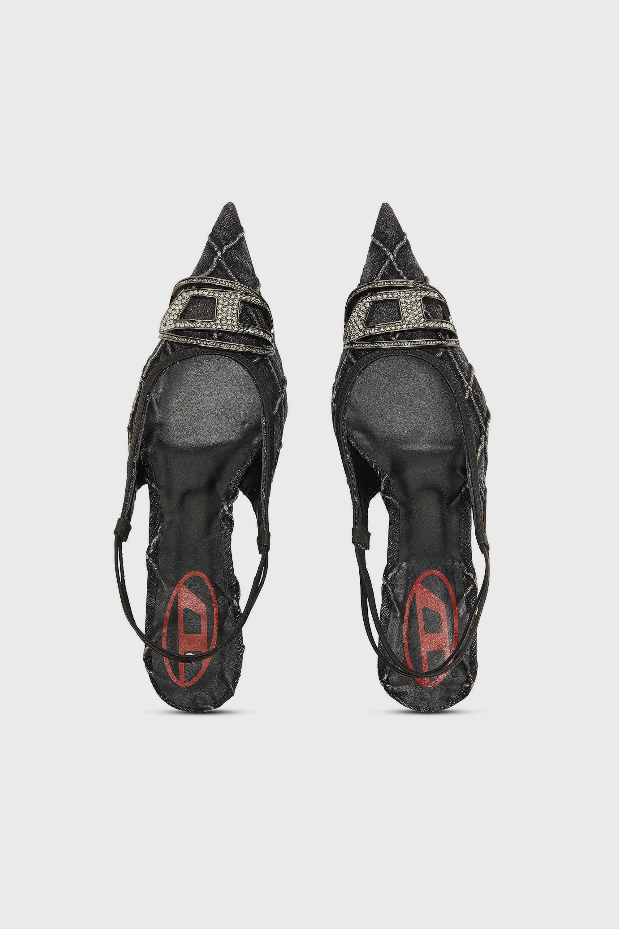 Diesel - D-VENUS SB 40, D-Venus-Crystal-logo escarpins slingback en denim matelass&eacute; Femme in Noir - 4
