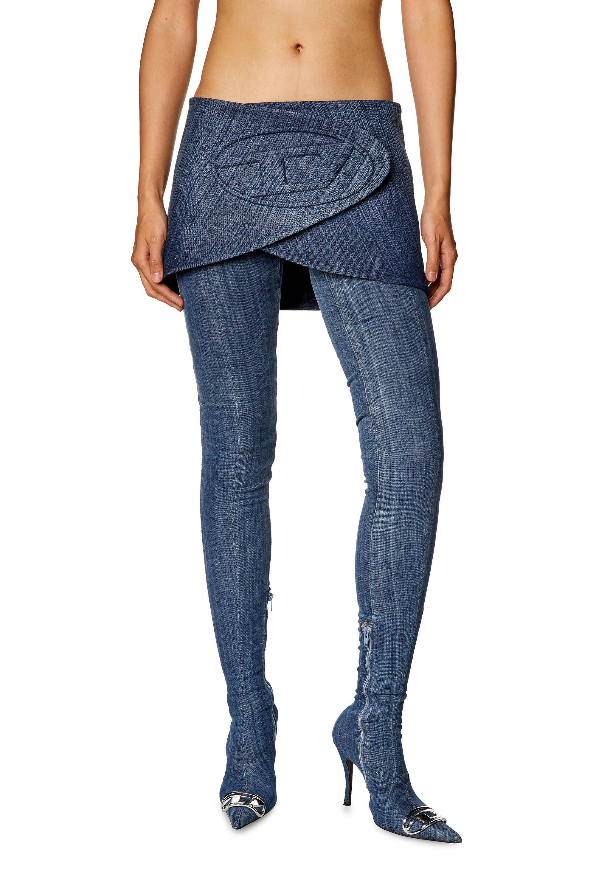 Diesel - DE-LORI-FSD, Femme Jupe-ceinture en denim strié in Bleu - Image 3